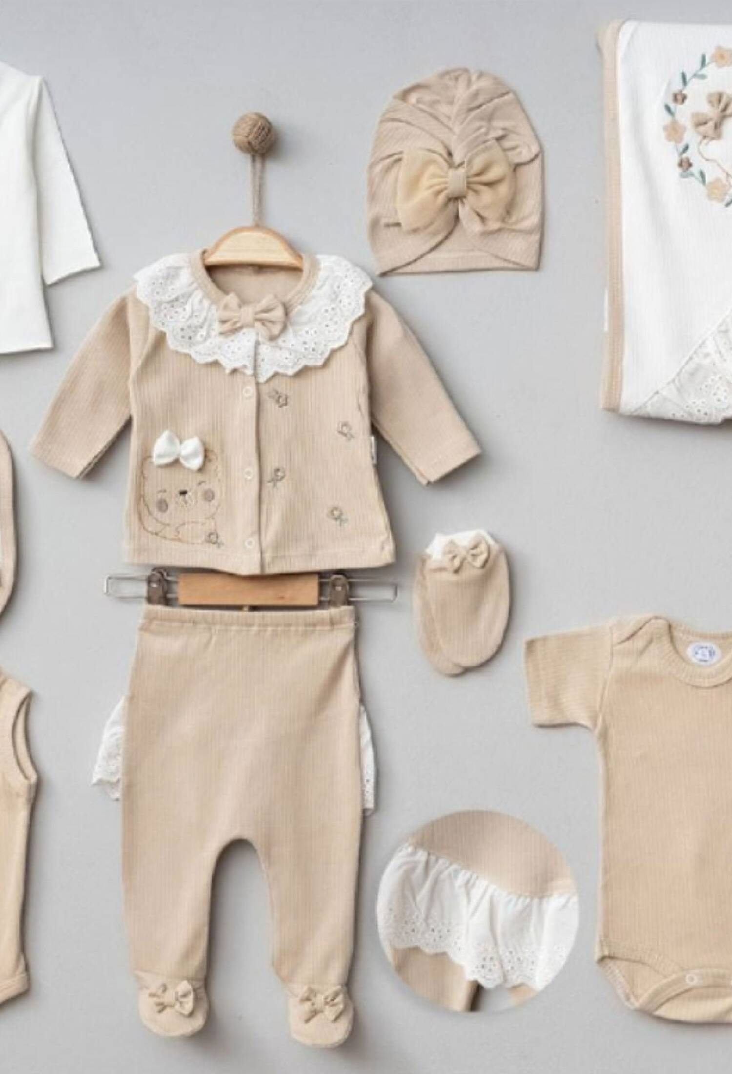 Ayıcık Nakışlı 10lu Kız Hastane Çıkışı Zıbın Set - Brand: ZIPIR - Kids & Bby Clothes From Peralane Kids Turkey