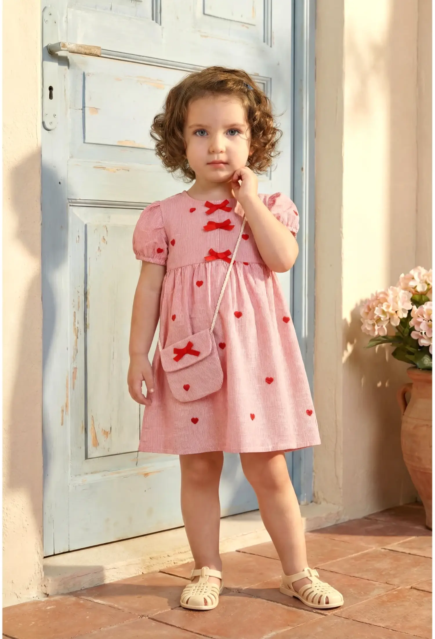 Baby Girl Bow Detail Dress with Bag (9 Months–3 Years) - 26133 - Brand: Miniloox - Kids & Bby Clothes From Peralane Kids Turkey