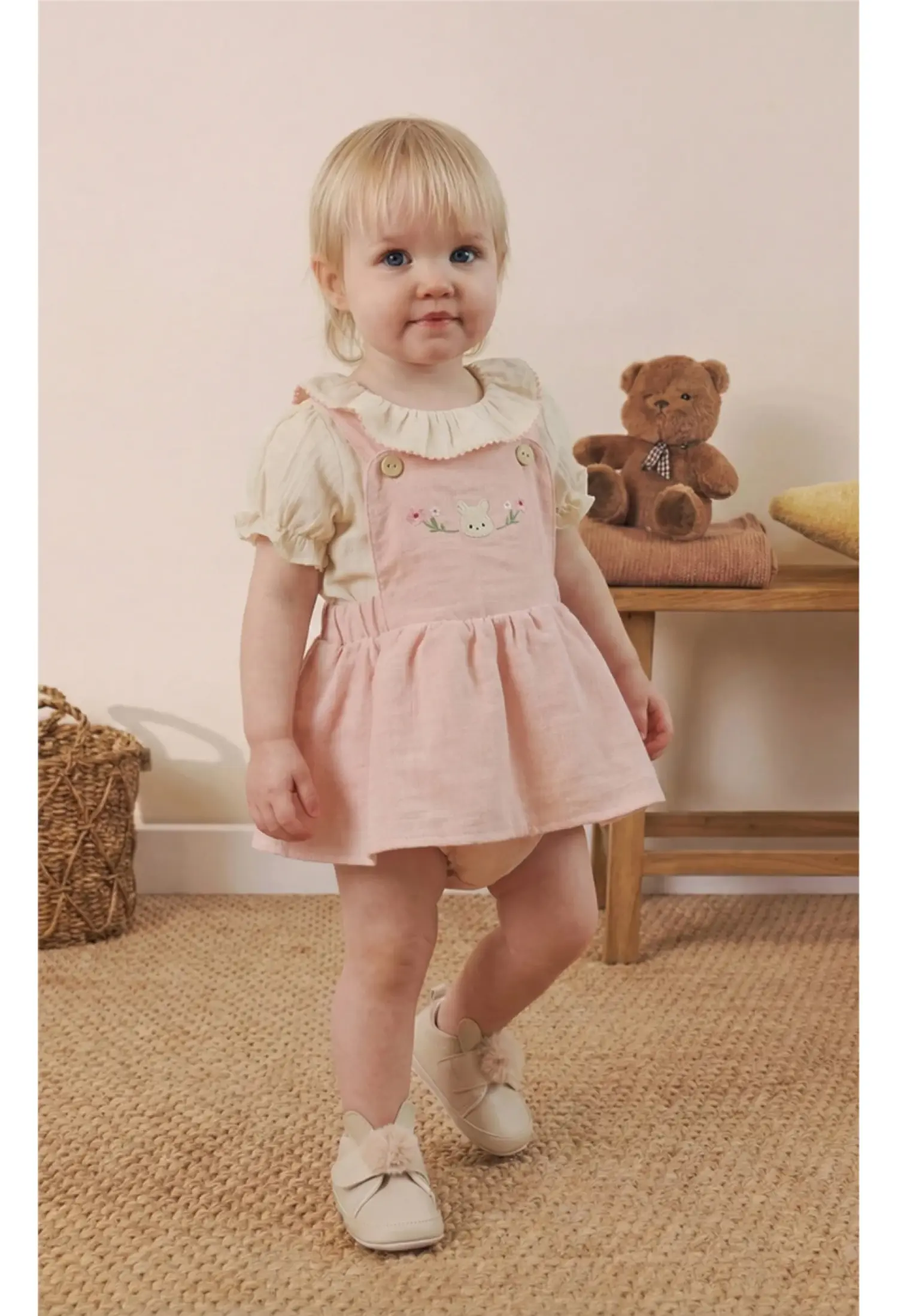 Baby Girl Embroidered Detail 2-Piece Pinafore Dress Set (6–9 / 18–24 Months) - 26160 - Brand: Miniloox - Kids & Bby Clothes From Peralane Kids Turkey