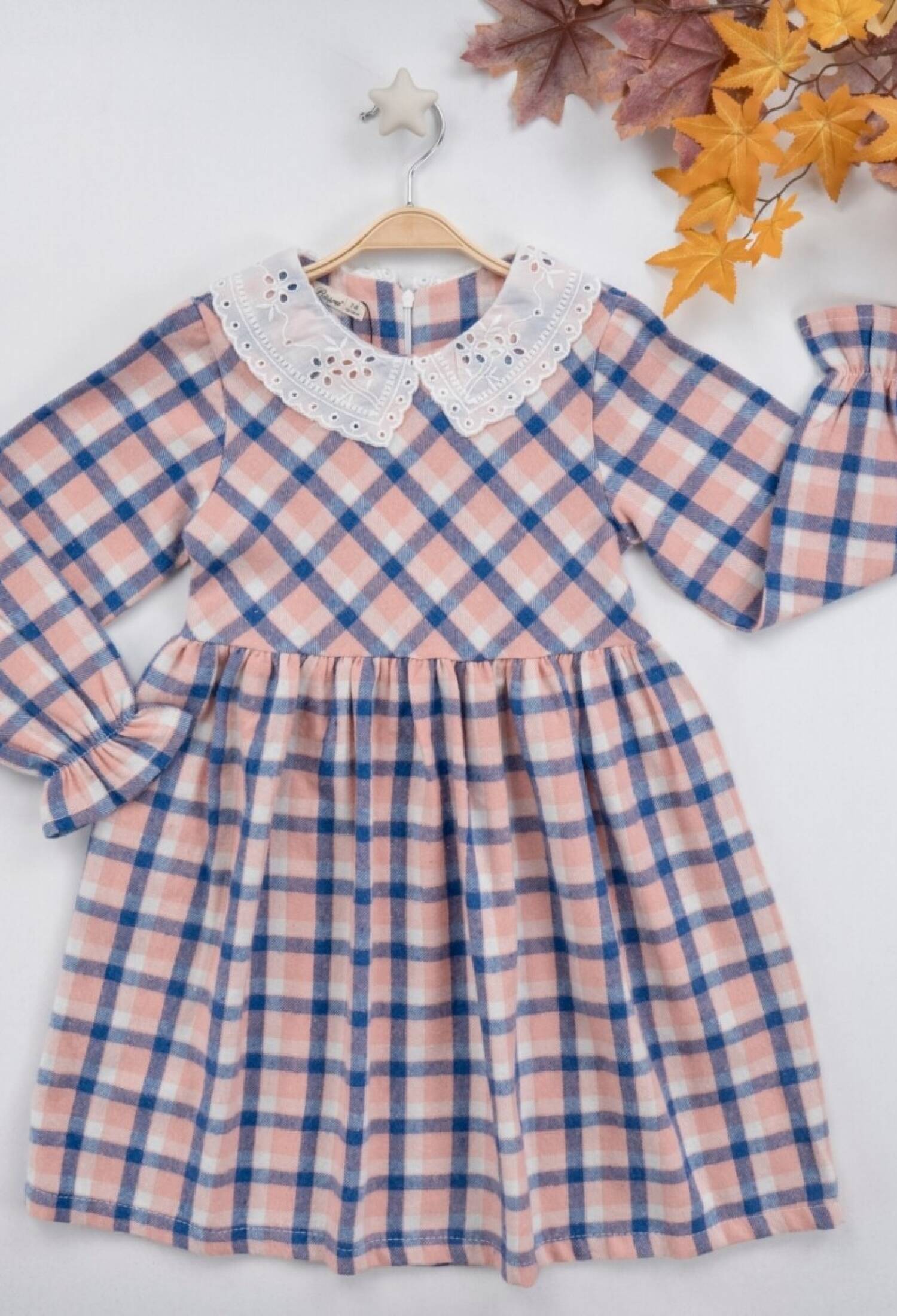 Embroidered Collar Plaid Dress