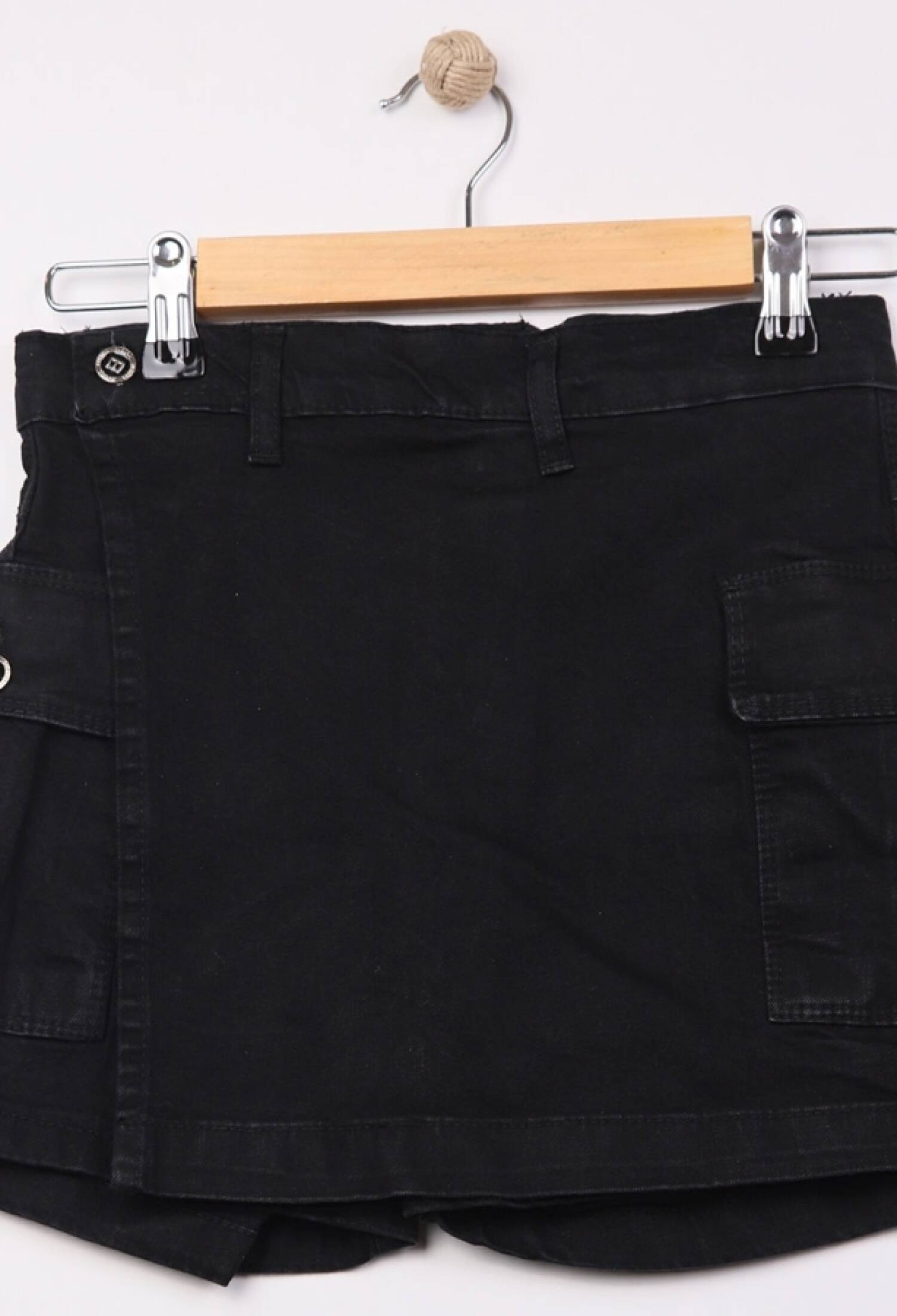 High-Waisted, Wide-Fit Girls' Denim Short Skirt with Pocket Detail
