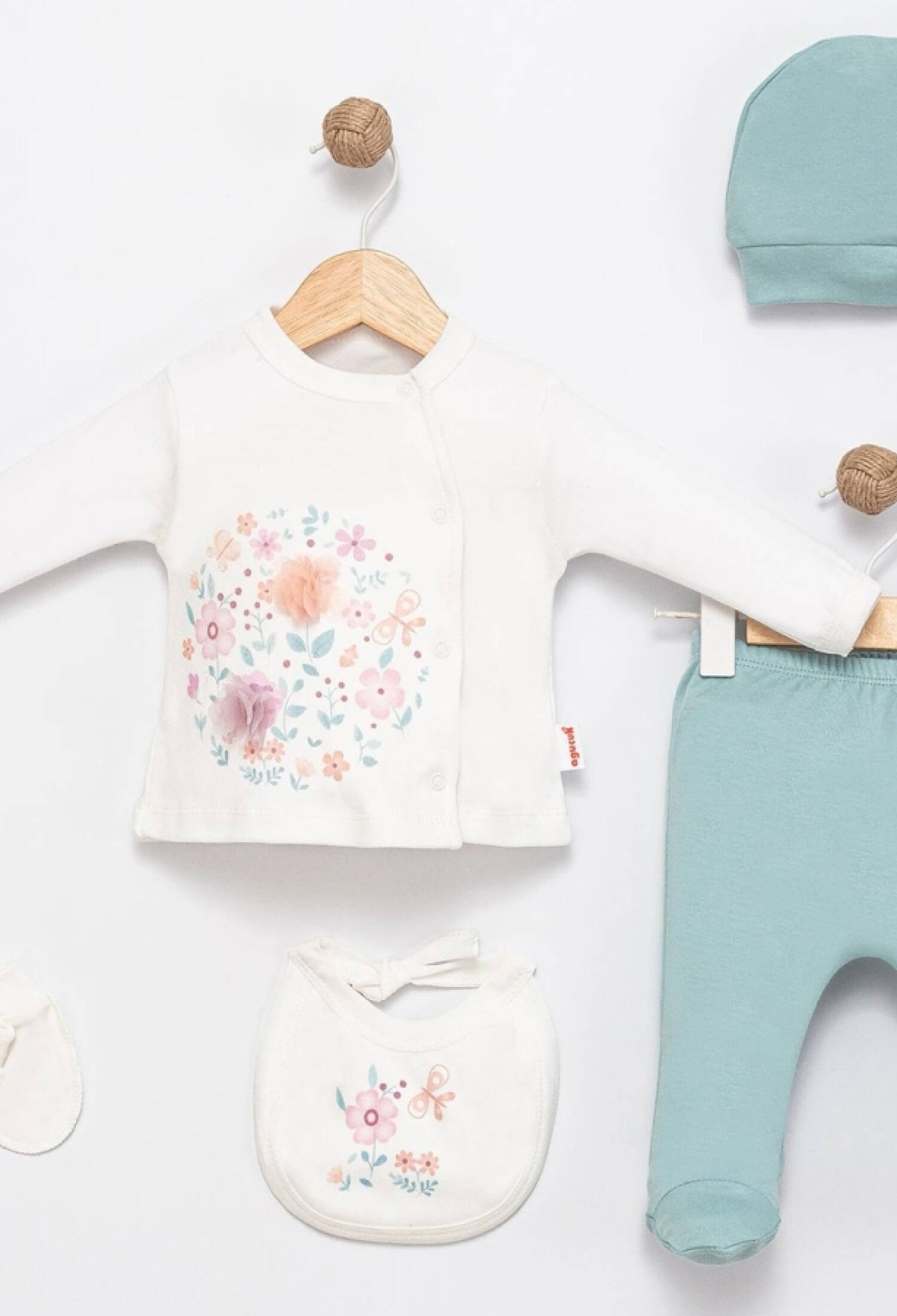 Çiçek Baskılı Kız Bebe 5li Set - Brand: AGUCUK - Kids & Bby Clothes From Peralane Kids Turkey