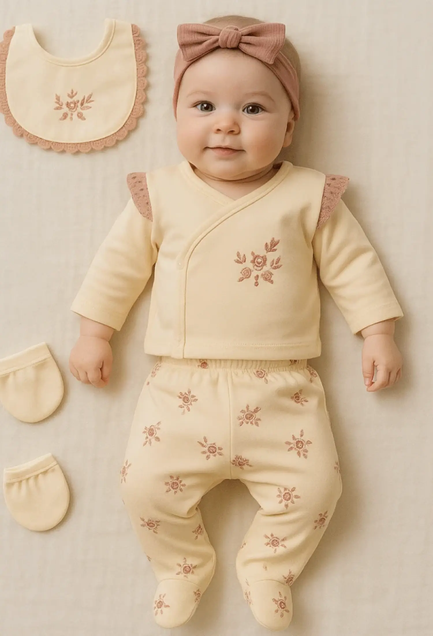 Çiçek Baskılı Yenidoğan Kız Bebe 5li Set - Brand: VOVİDO - Kids & Bby Clothes From Peralane Kids Turkey