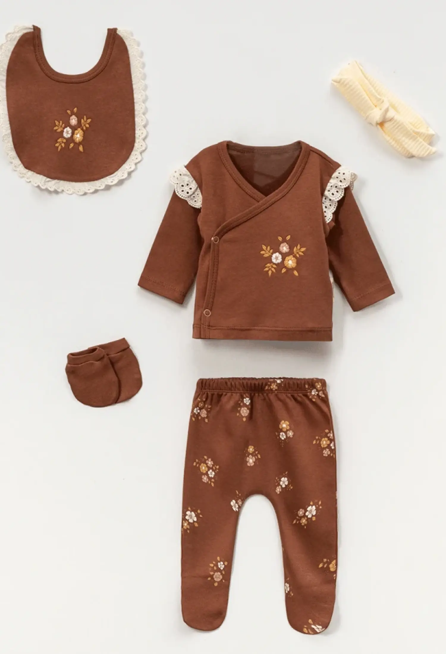 Çiçek Baskılı Yenidoğan Kız Bebe 5li Set - Brand: VOVİDO - Kids & Bby Clothes From Peralane Kids Turkey