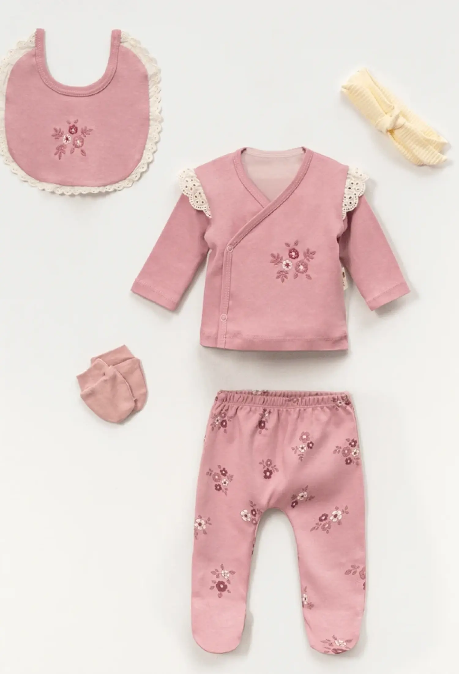 Çiçek Baskılı Yenidoğan Kız Bebe 5li Set - Brand: VOVİDO - Kids & Bby Clothes From Peralane Kids Turkey