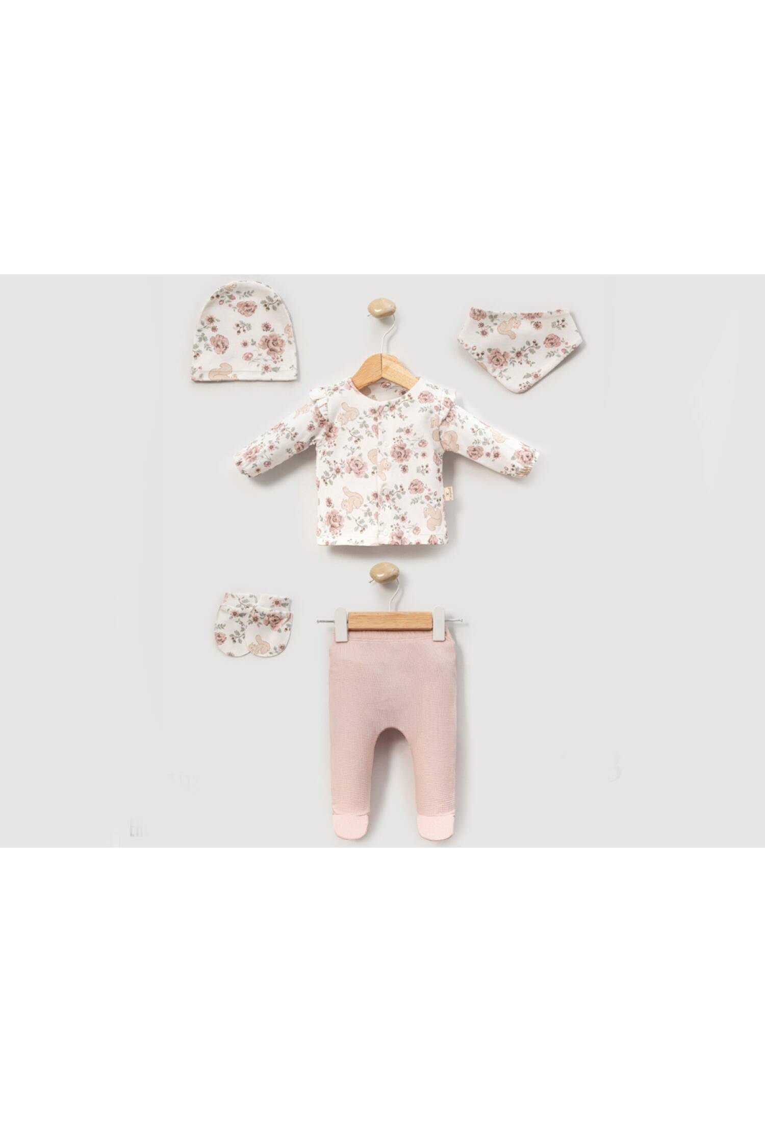 Floral Patterned 5-Piece Baby Girl Bodysuit Set