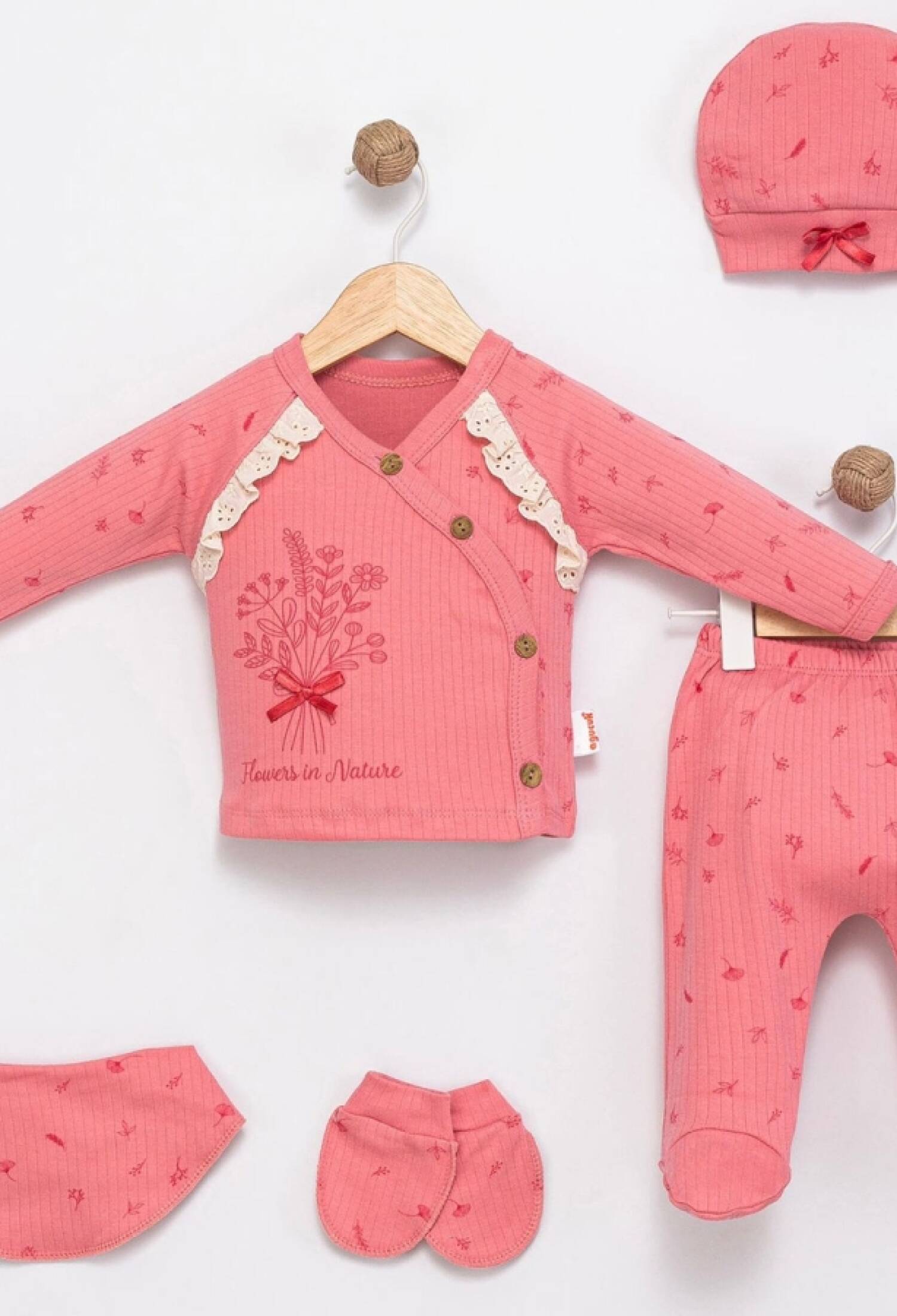 Çiçek Desenli Kız Bebe 5li Set - Brand: AGUCUK - Kids & Bby Clothes From Peralane Kids Turkey