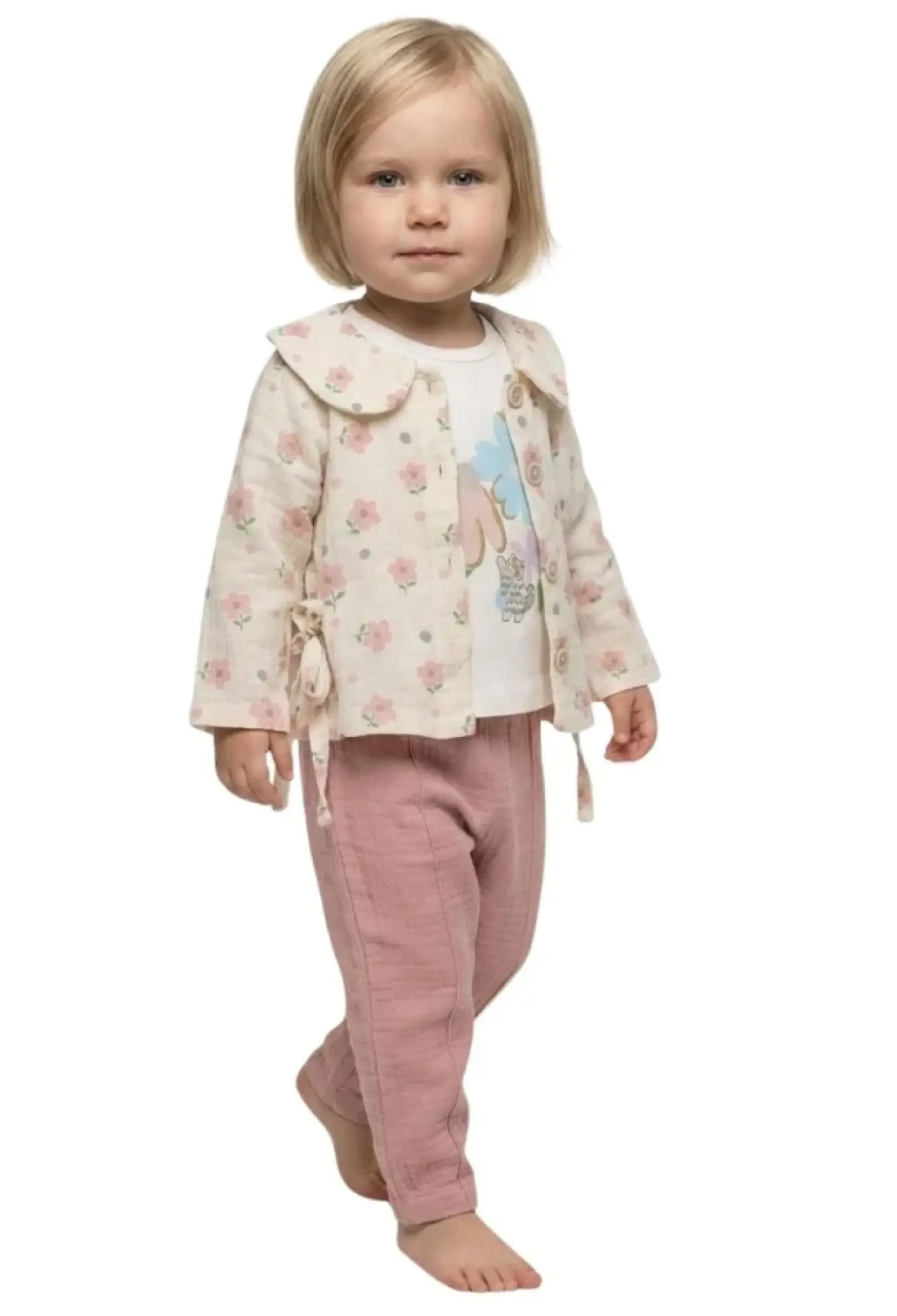 Çiçek Desenli Müslin Üçlü Kız Bebe Takım - Brand: ELCİ BABY - Kids & Bby Clothes From Peralane Kids Turkey