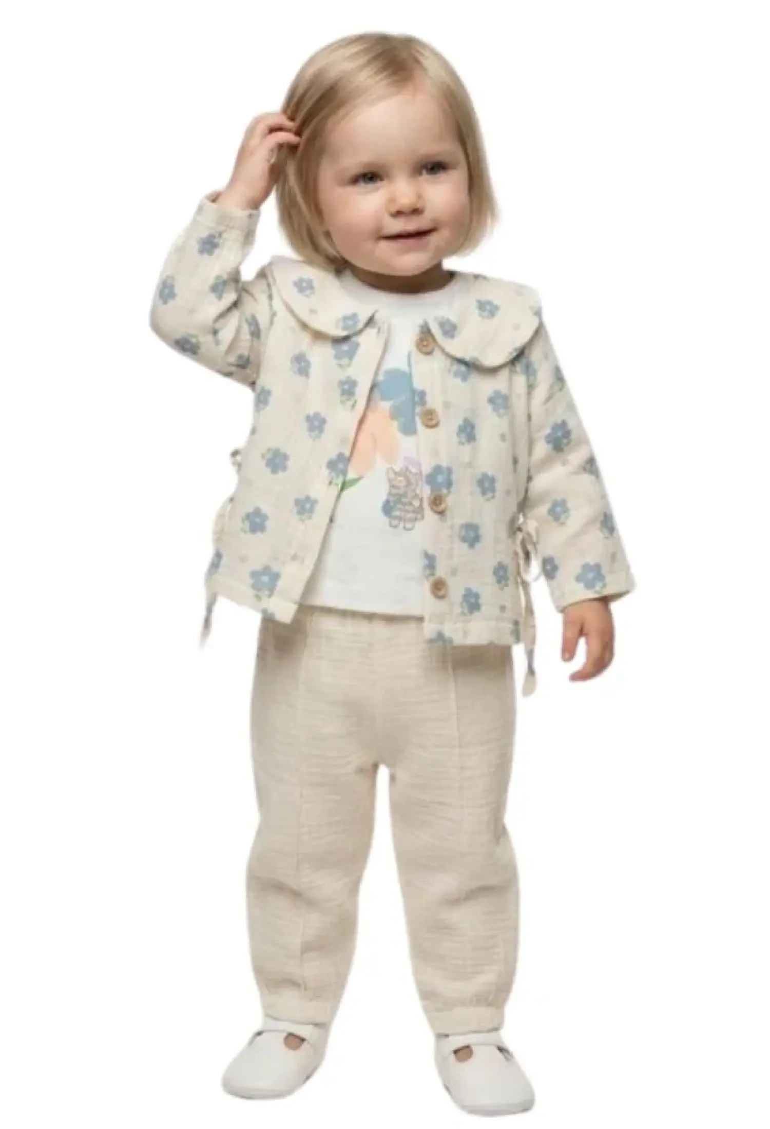 Çiçek Desenli Müslin Üçlü Kız Bebe Takım - Brand: ELCİ BABY - Kids & Bby Clothes From Peralane Kids Turkey