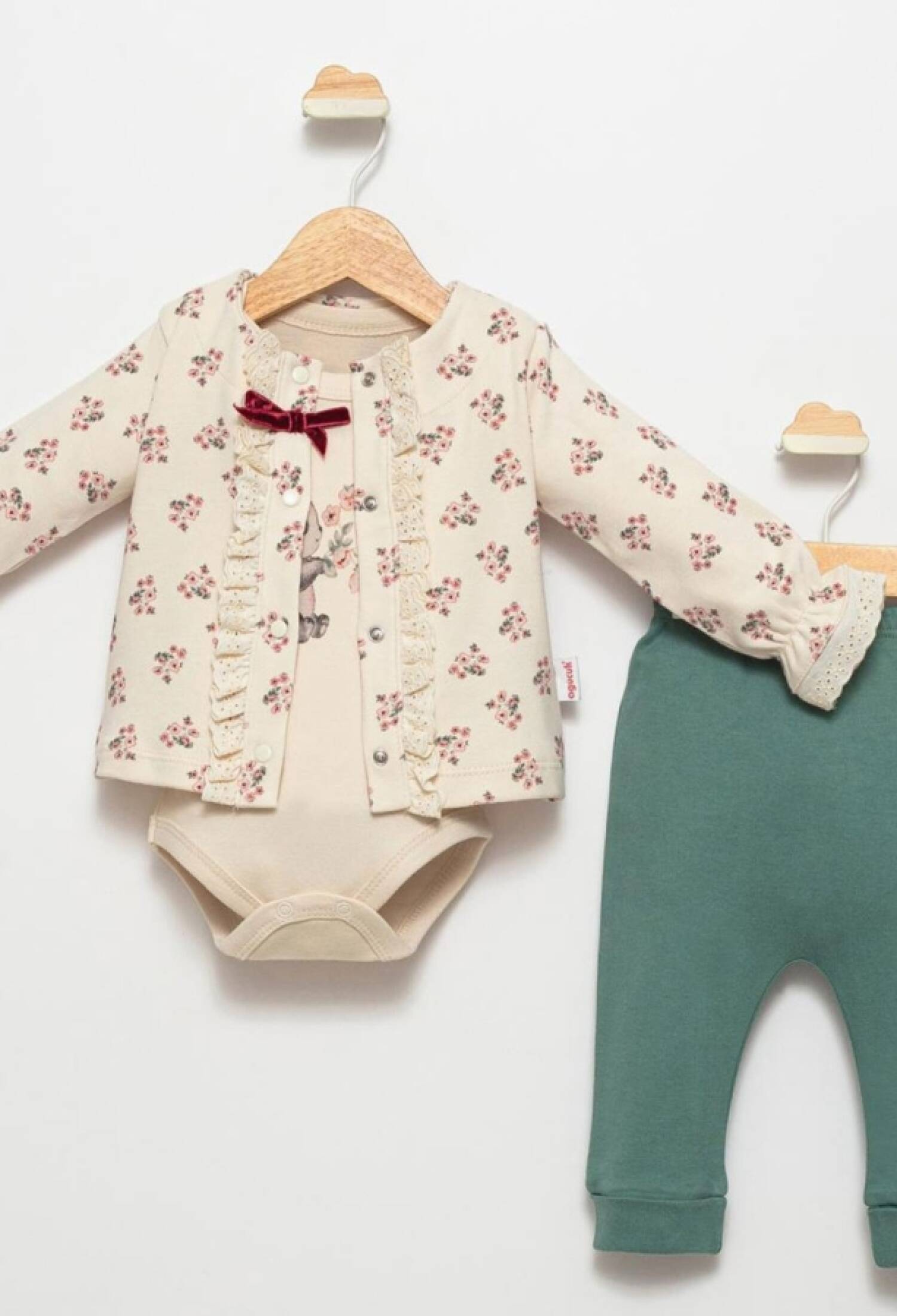 Çiçek Desenli Üçlü Kız Bebe Takım - Brand: AGUCUK - Kids & Bby Clothes From Peralane Kids Turkey