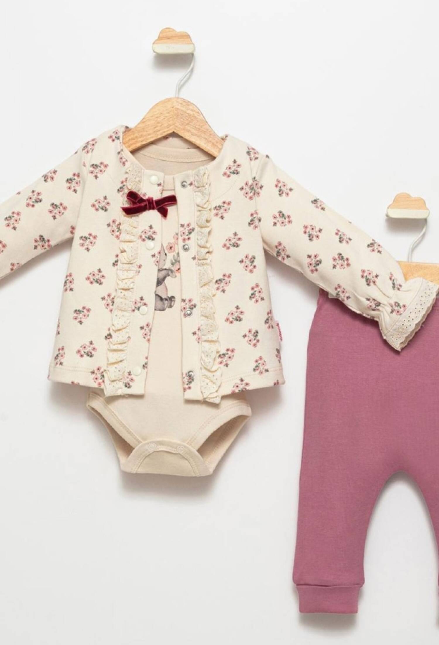 Çiçek Desenli Üçlü Kız Bebe Takım - Brand: AGUCUK - Kids & Bby Clothes From Peralane Kids Turkey