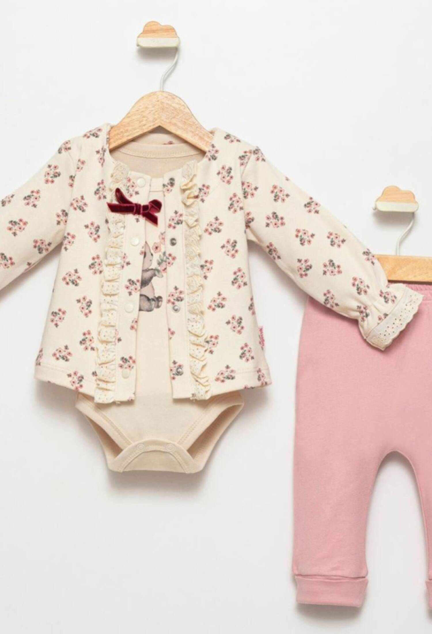 Çiçek Desenli Üçlü Kız Bebe Takım - Brand: AGUCUK - Kids & Bby Clothes From Peralane Kids Turkey