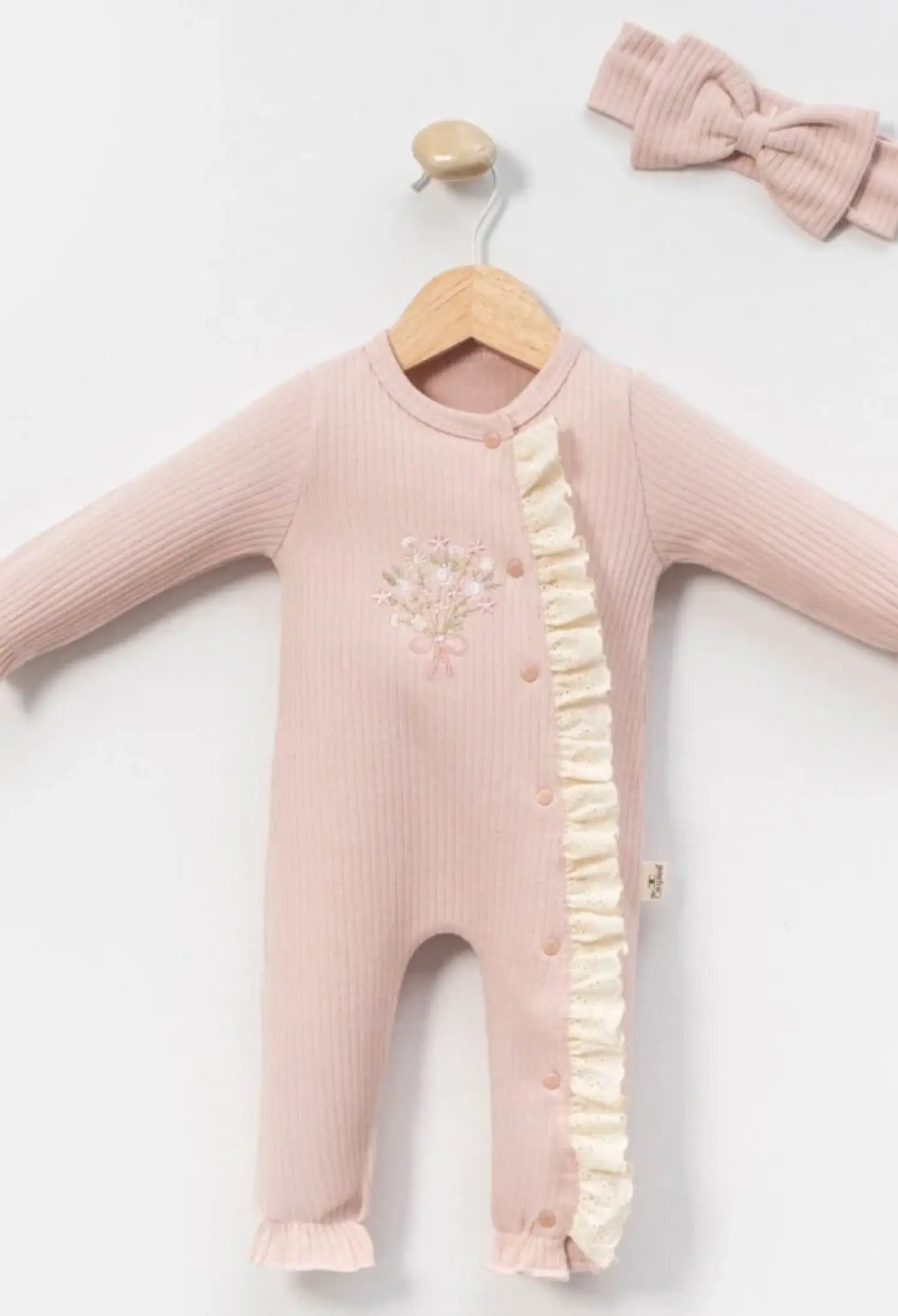 Baby Girl Romper with Flower Embroidery