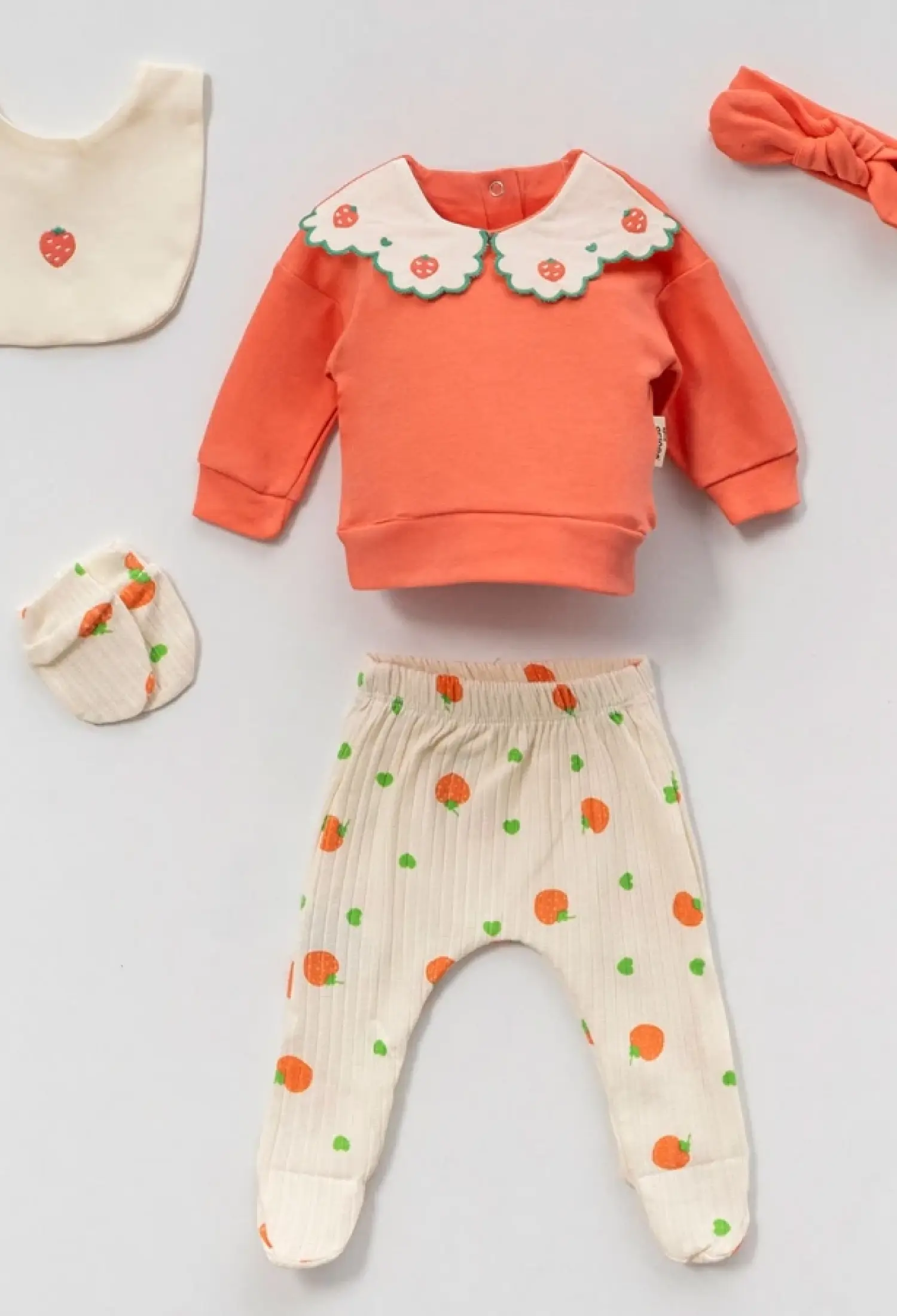 Çilek Desenli 5li Kız Bebe Takım - Brand: VOVİDO - Kids & Bby Clothes From Peralane Kids Turkey