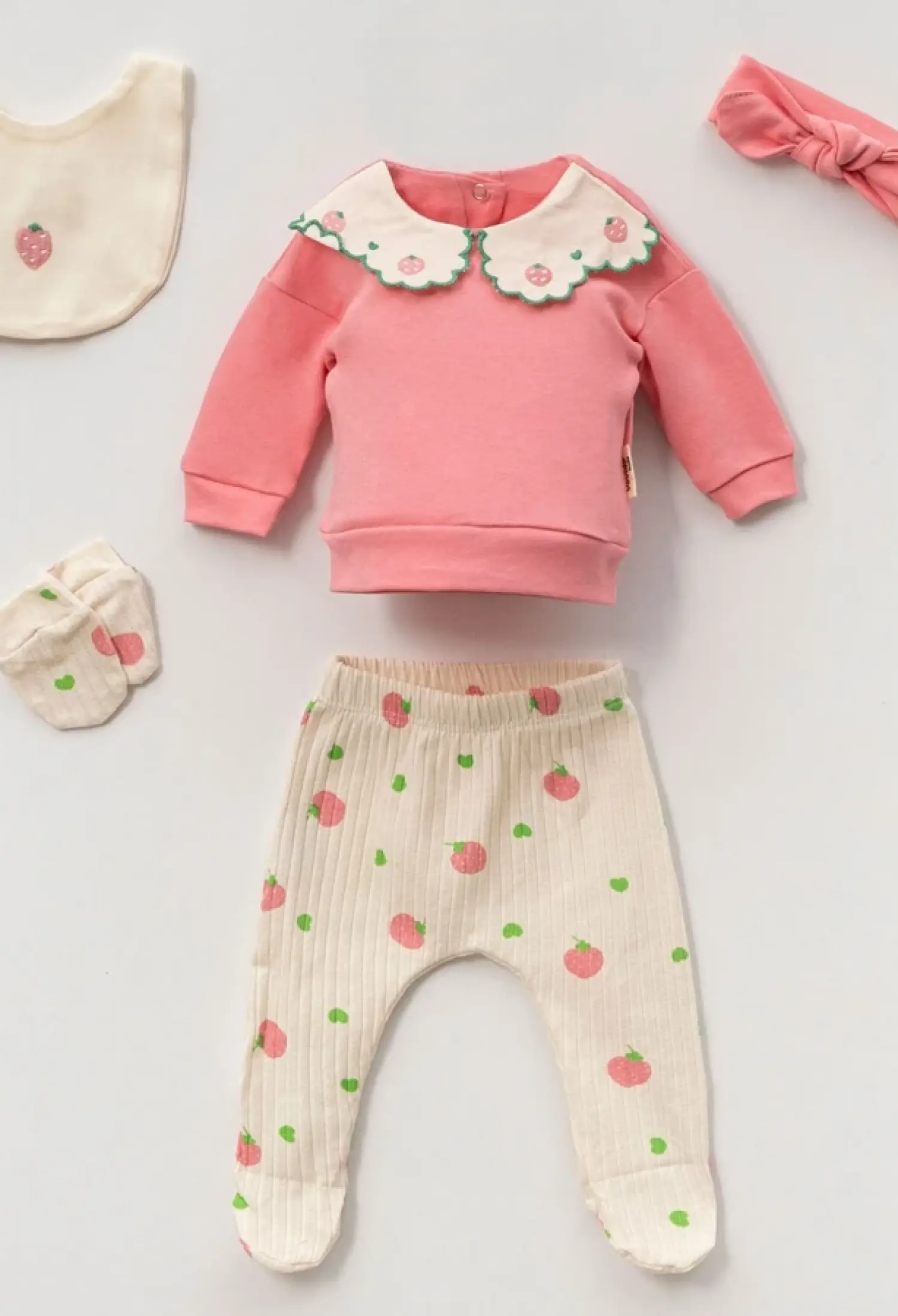 Çilek Desenli 5li Kız Bebe Takım - Brand: VOVİDO - Kids & Bby Clothes From Peralane Kids Turkey