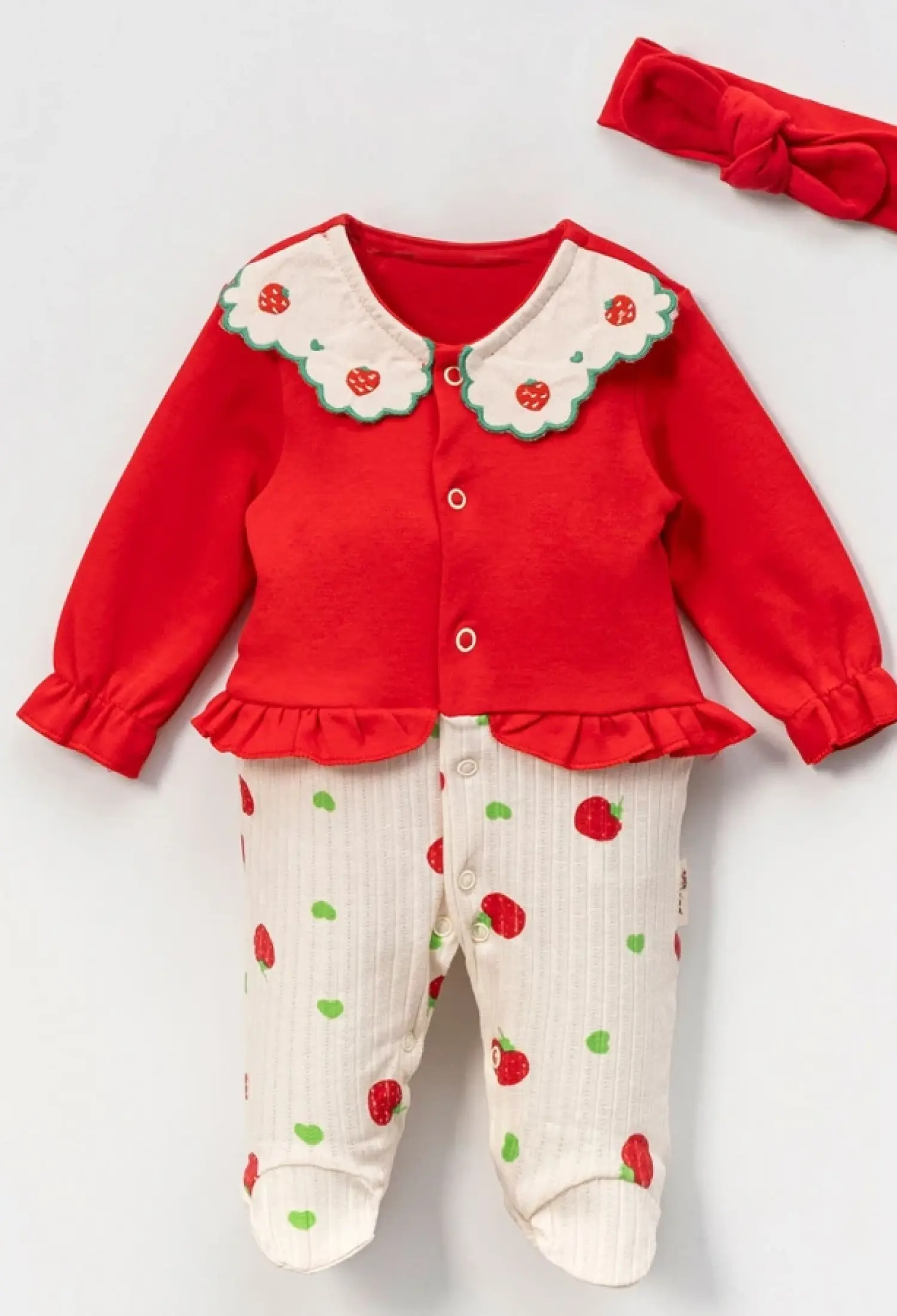 Strawberry Patterned Baby Girl Romper