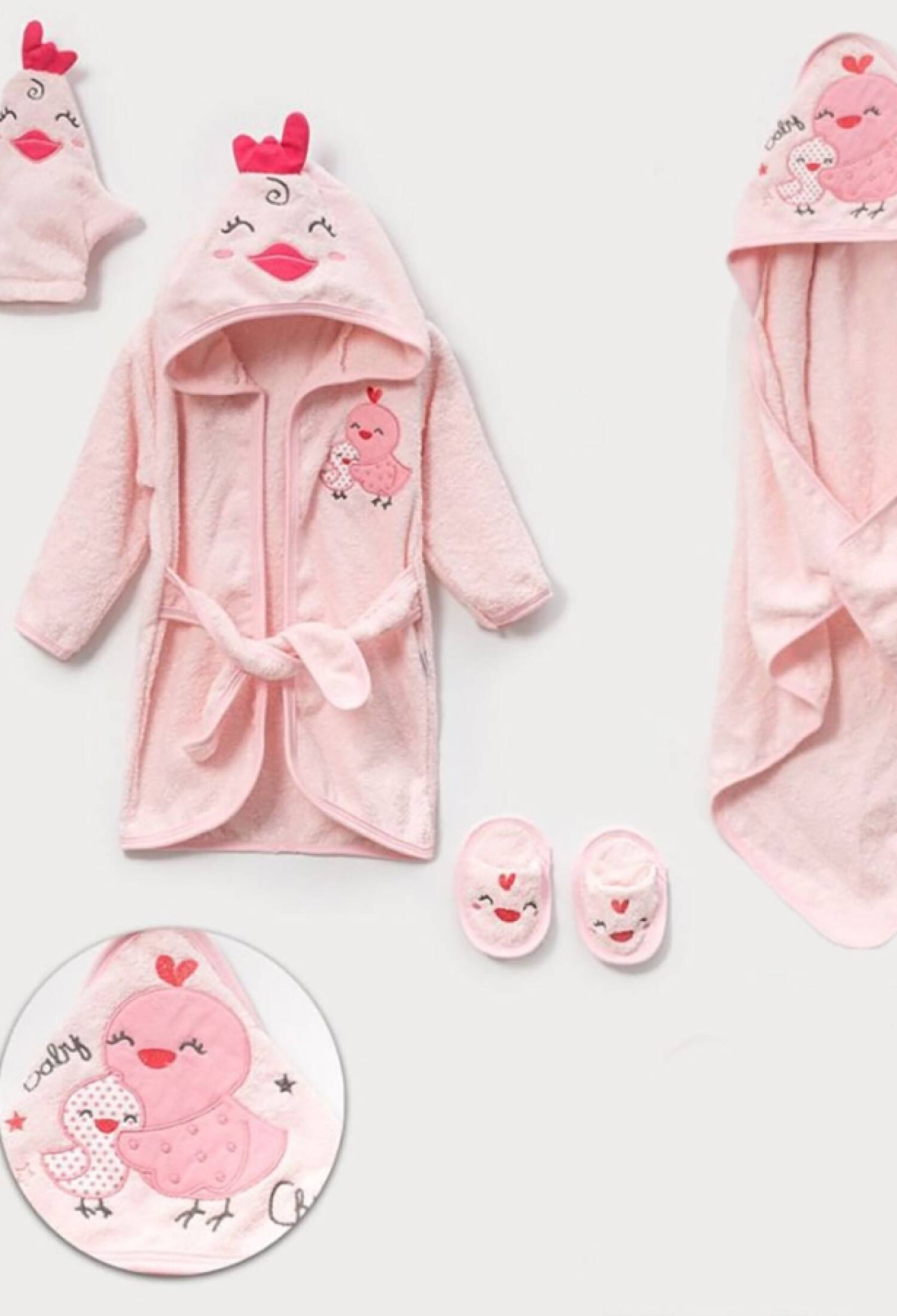 Civciv Nakışlı 4lü Kız Bornoz Set - Brand: BABY ZUHU - Kids & Bby Clothes From Peralane Kids Turkey