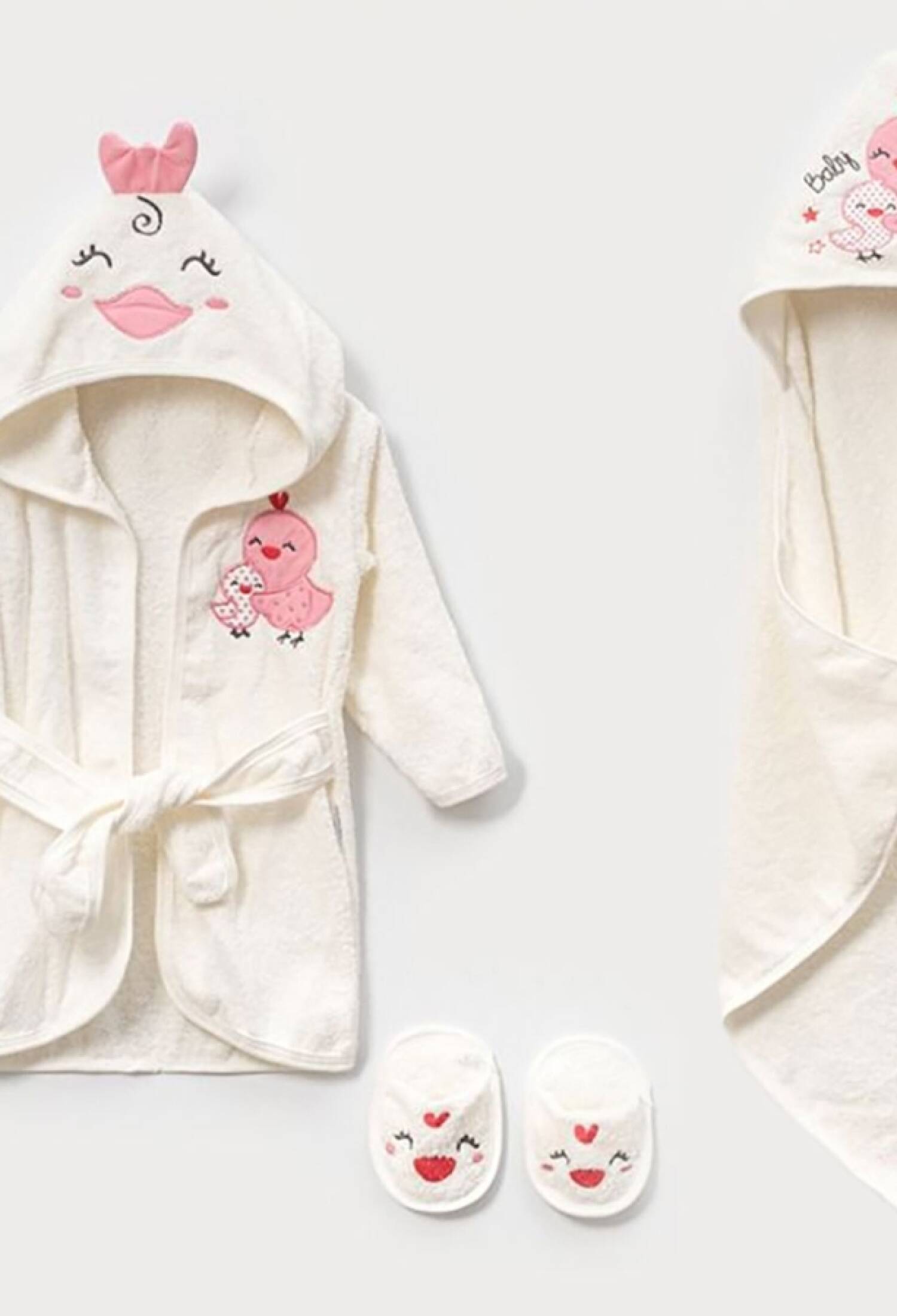 Civciv Nakışlı 4lü Kız Bornoz Set - Brand: BABY ZUHU - Kids & Bby Clothes From Peralane Kids Turkey