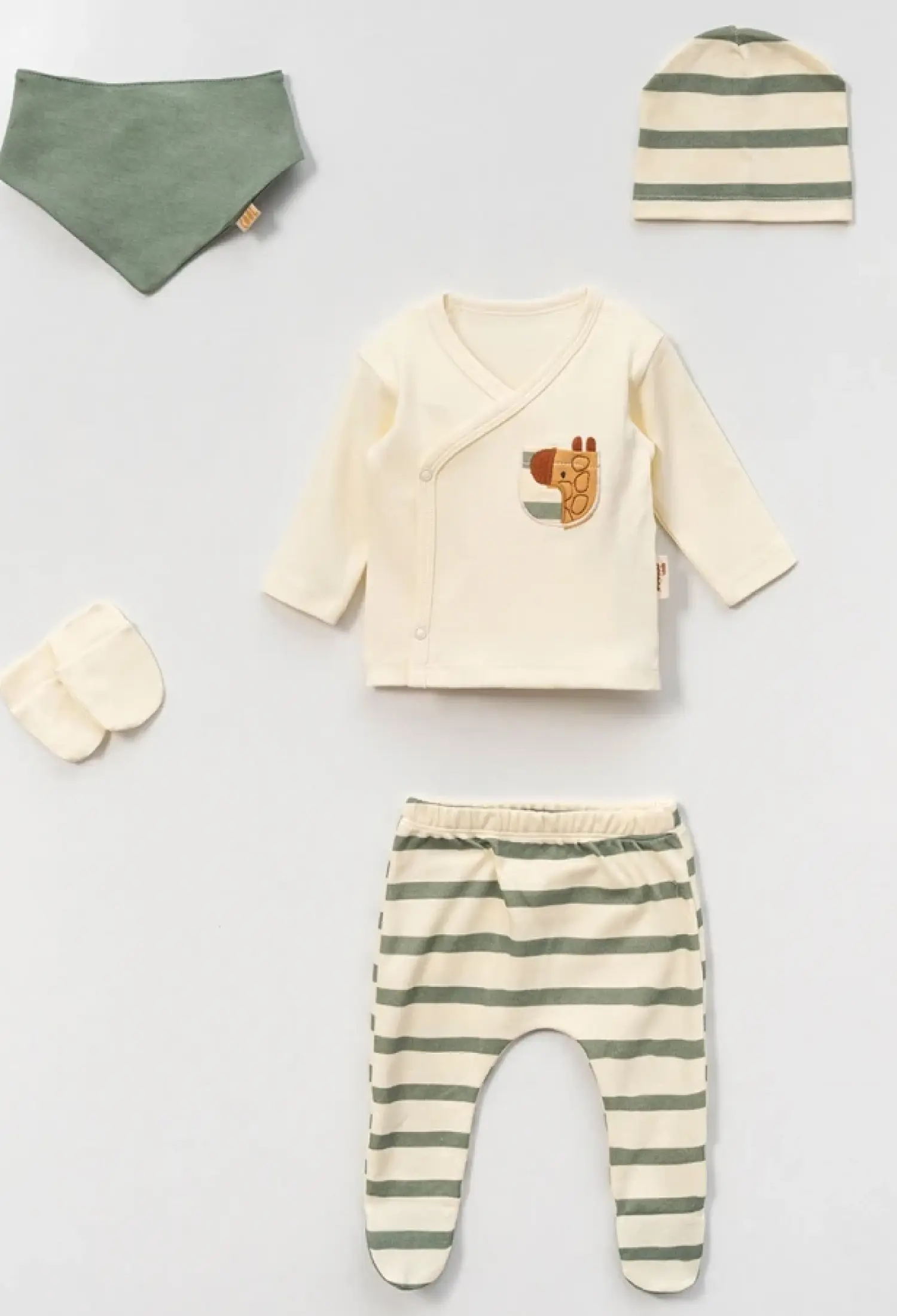 Çizgili Erkek Bebe 5li Hastane Çıkışı Zıbın Set - Brand: VOVİDO - Kids & Bby Clothes From Peralane Kids Turkey