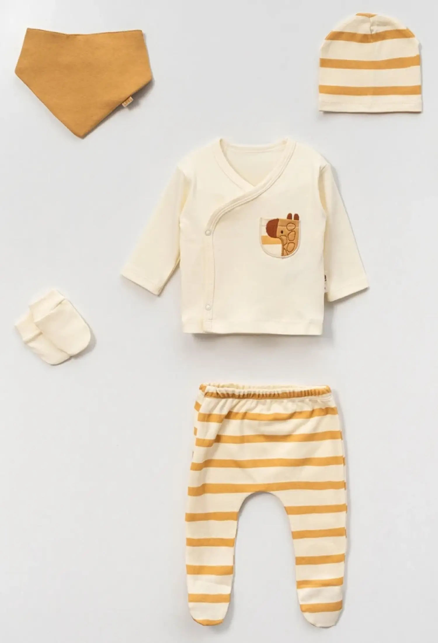 Çizgili Erkek Bebe 5li Hastane Çıkışı Zıbın Set - Brand: VOVİDO - Kids & Bby Clothes From Peralane Kids Turkey