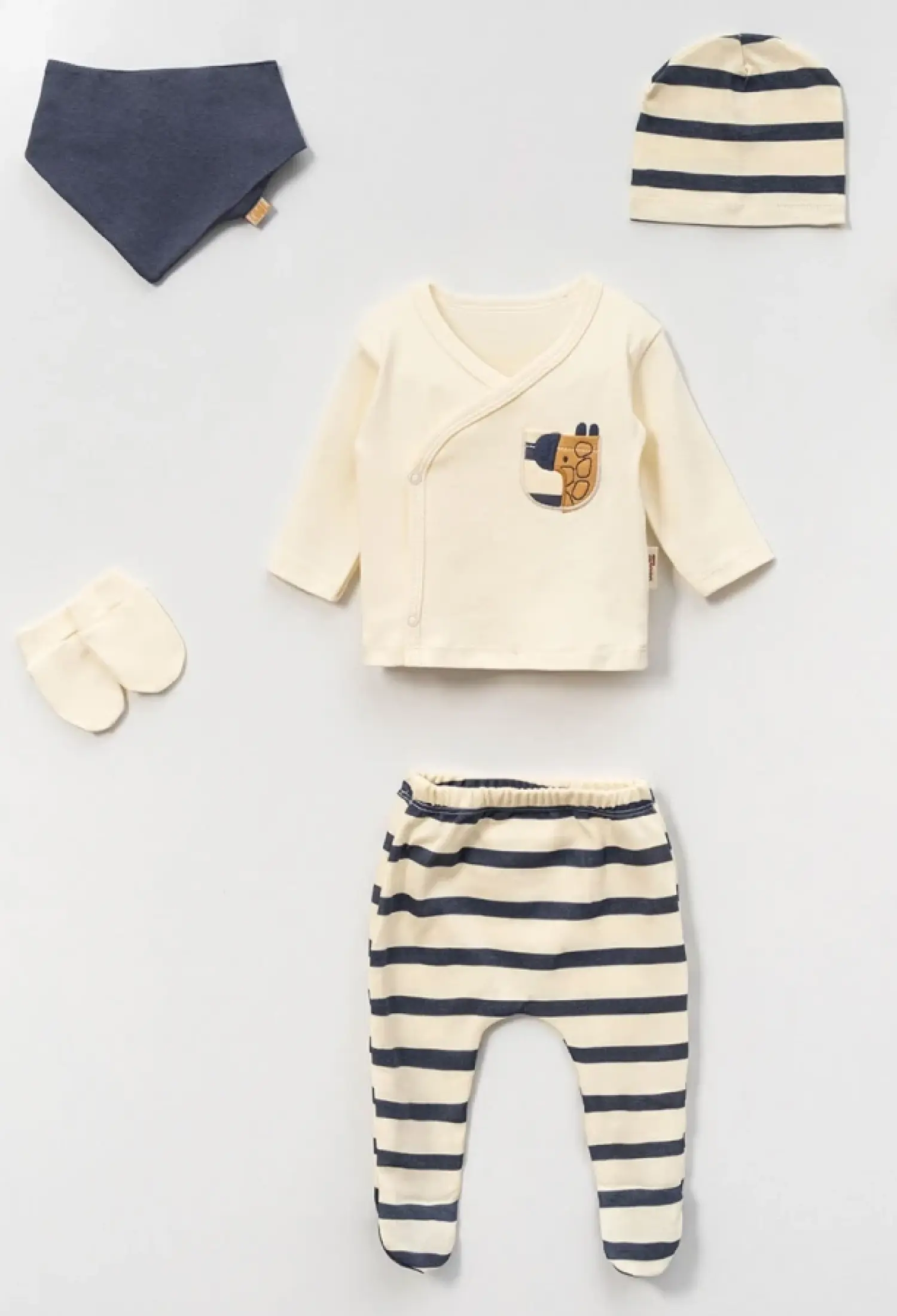 Çizgili Erkek Bebe 5li Hastane Çıkışı Zıbın Set - Brand: VOVİDO - Kids & Bby Clothes From Peralane Kids Turkey