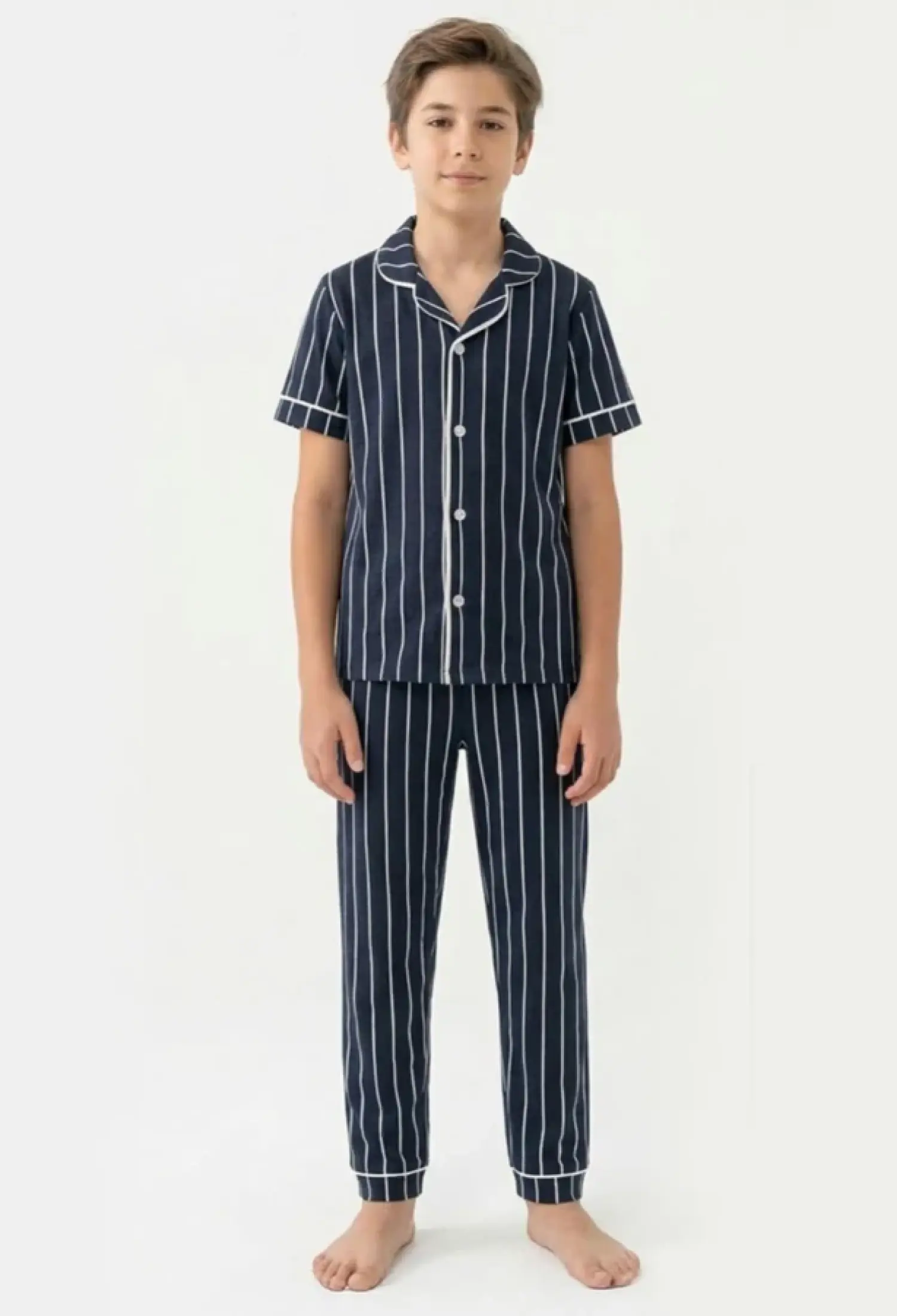 Çizgili Yakalı Düğmeli Erkek Pijama Takım - Brand: DOLAŞ - Kids & Bby Clothes From Peralane Kids Turkey