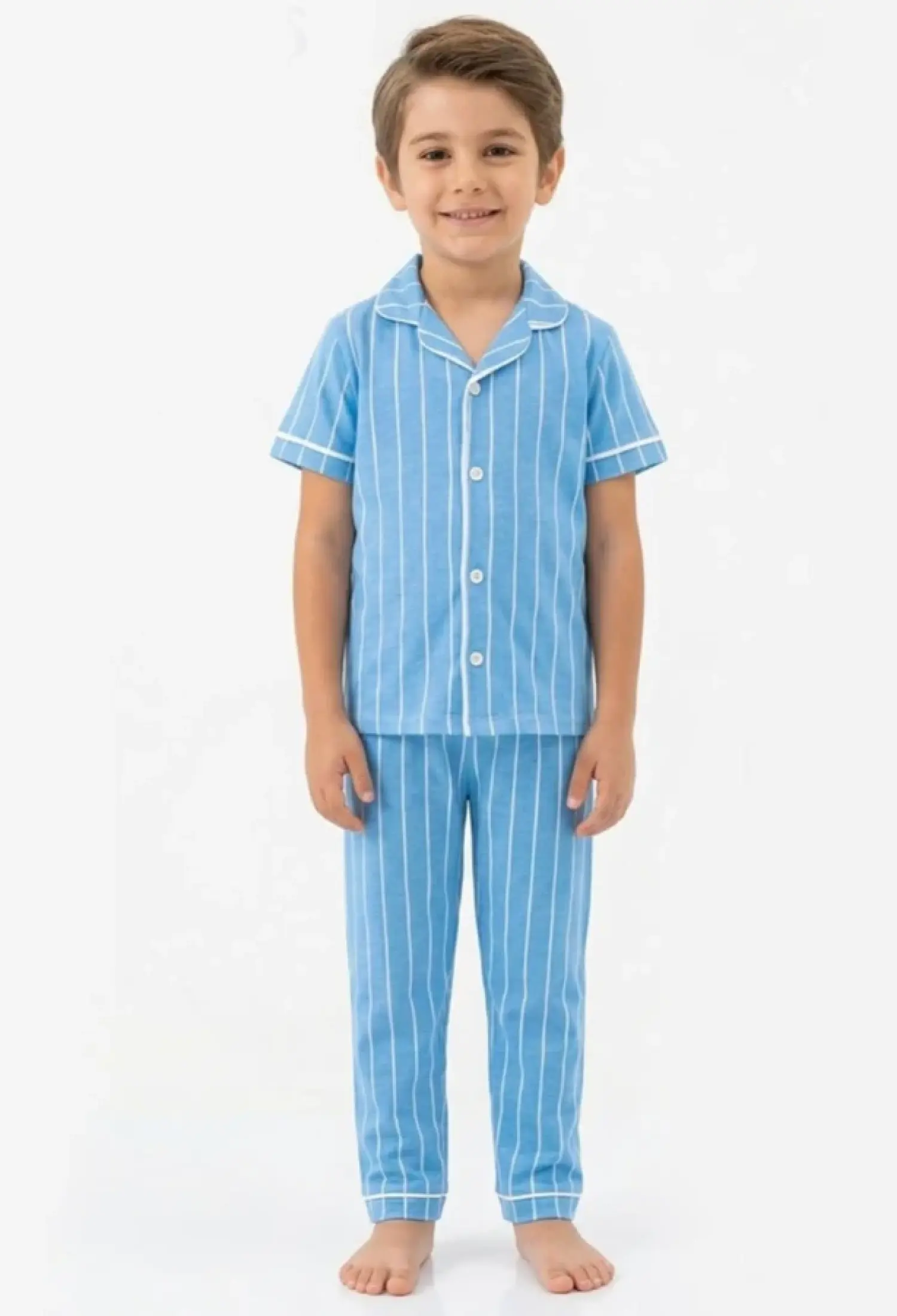Çizgili Yakalı Düğmeli Erkek Pijama Takım - Brand: DOLAŞ - Kids & Bby Clothes From Peralane Kids Turkey