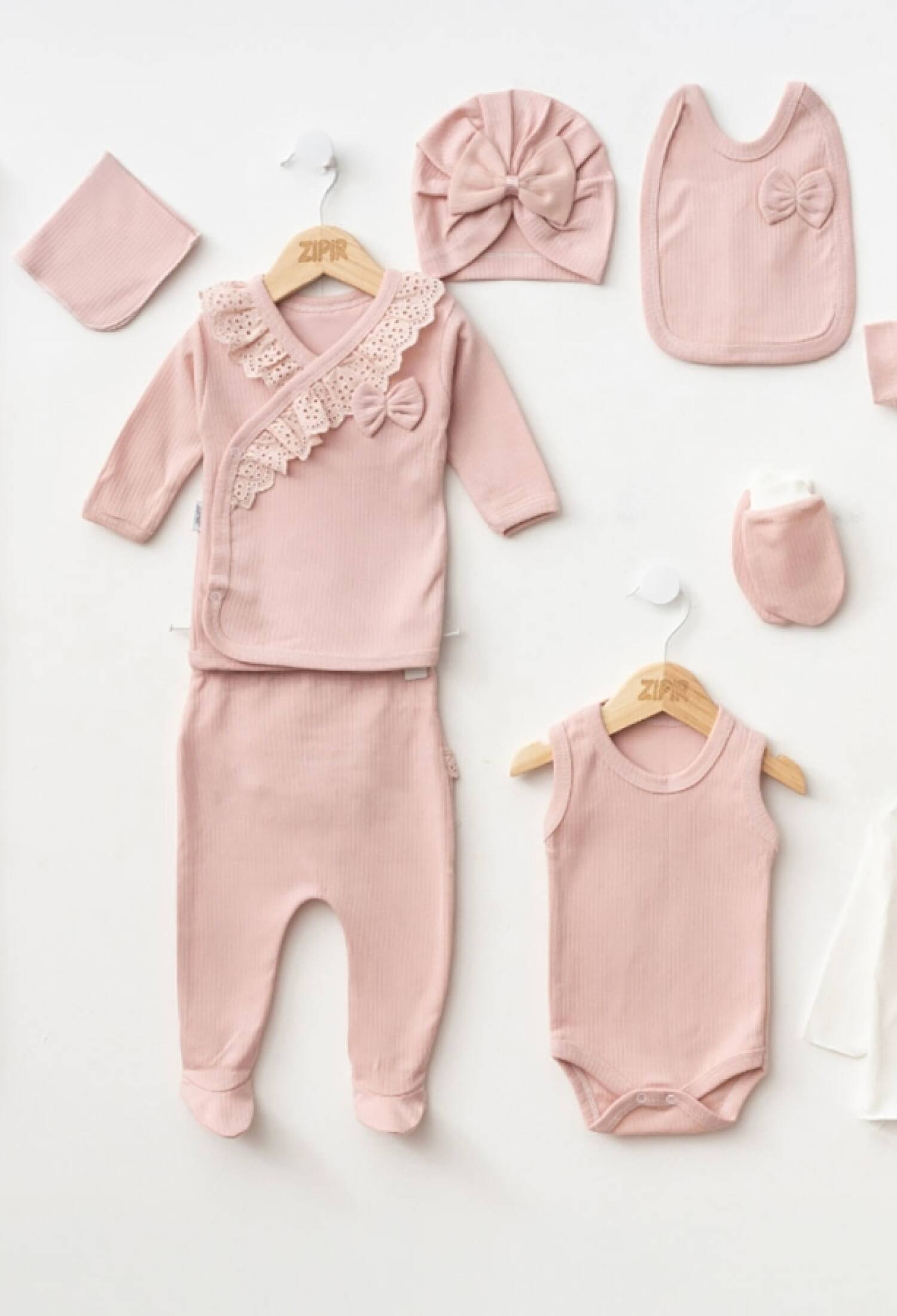 Dantel Detaylı 10lu Kız Hastane Çıkışı Zıbın Set - Brand: ZIPIR - Kids & Bby Clothes From Peralane Kids Turkey