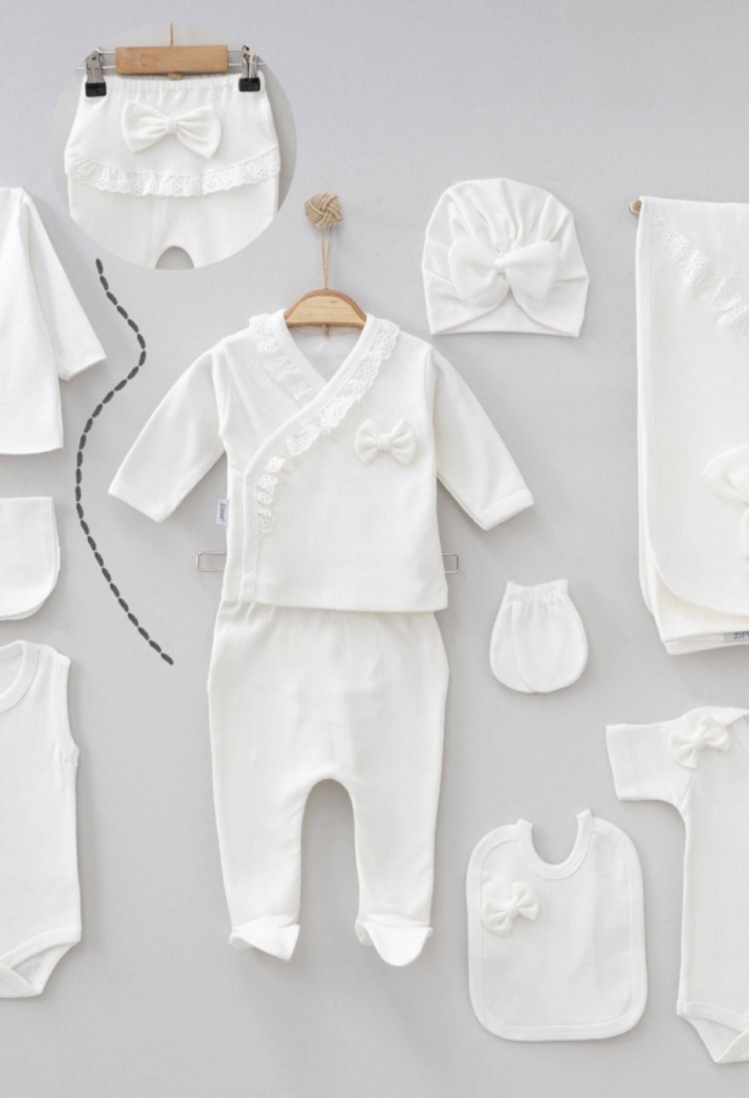 Dantel Detaylı 10lu Kız Hastane Çıkışı Zıbın Set - Brand: ZIPIR - Kids & Bby Clothes From Peralane Kids Turkey