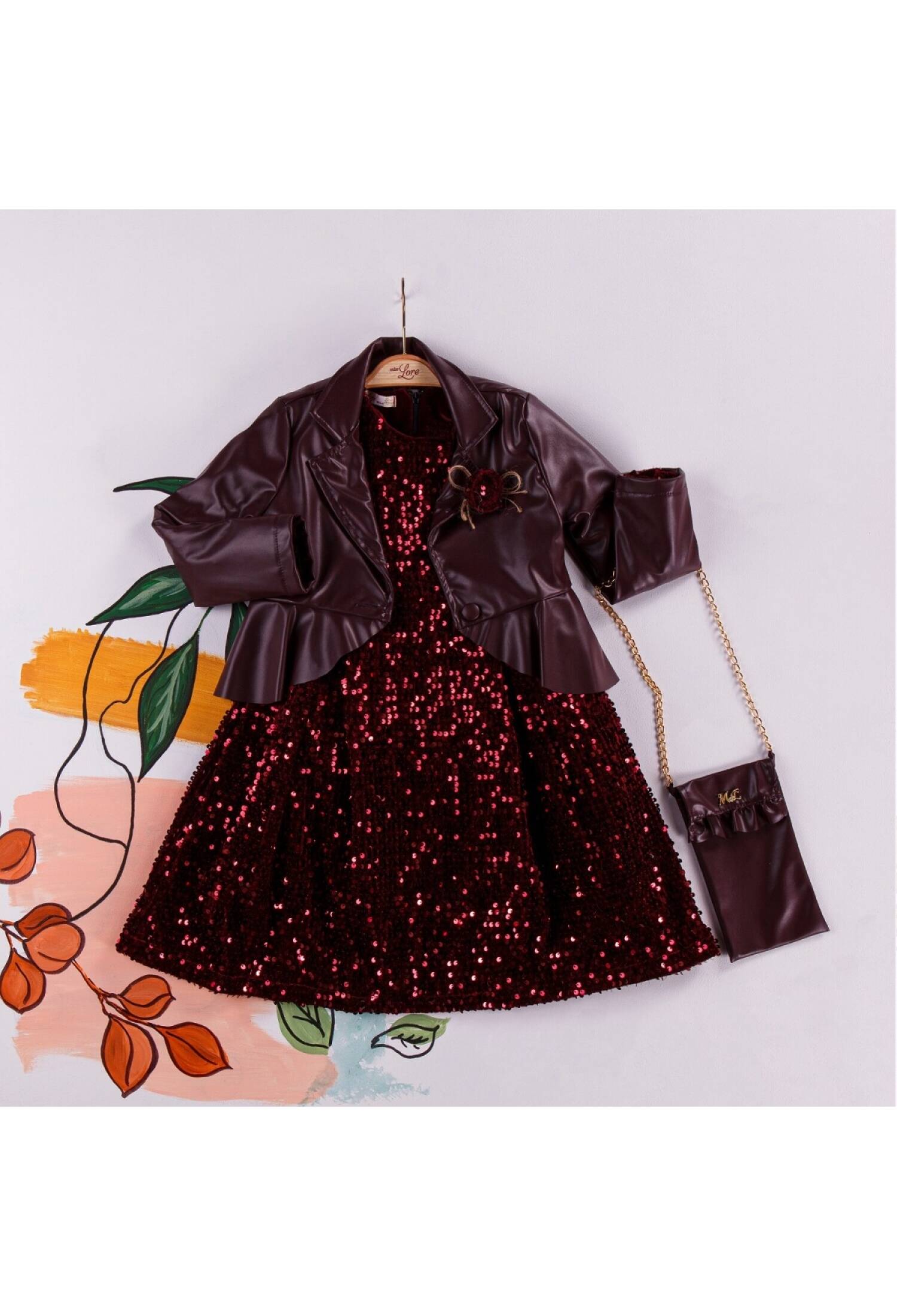 Leather Jacket, Sequin Dress, and Bag Set Miss Lore 1055-5222