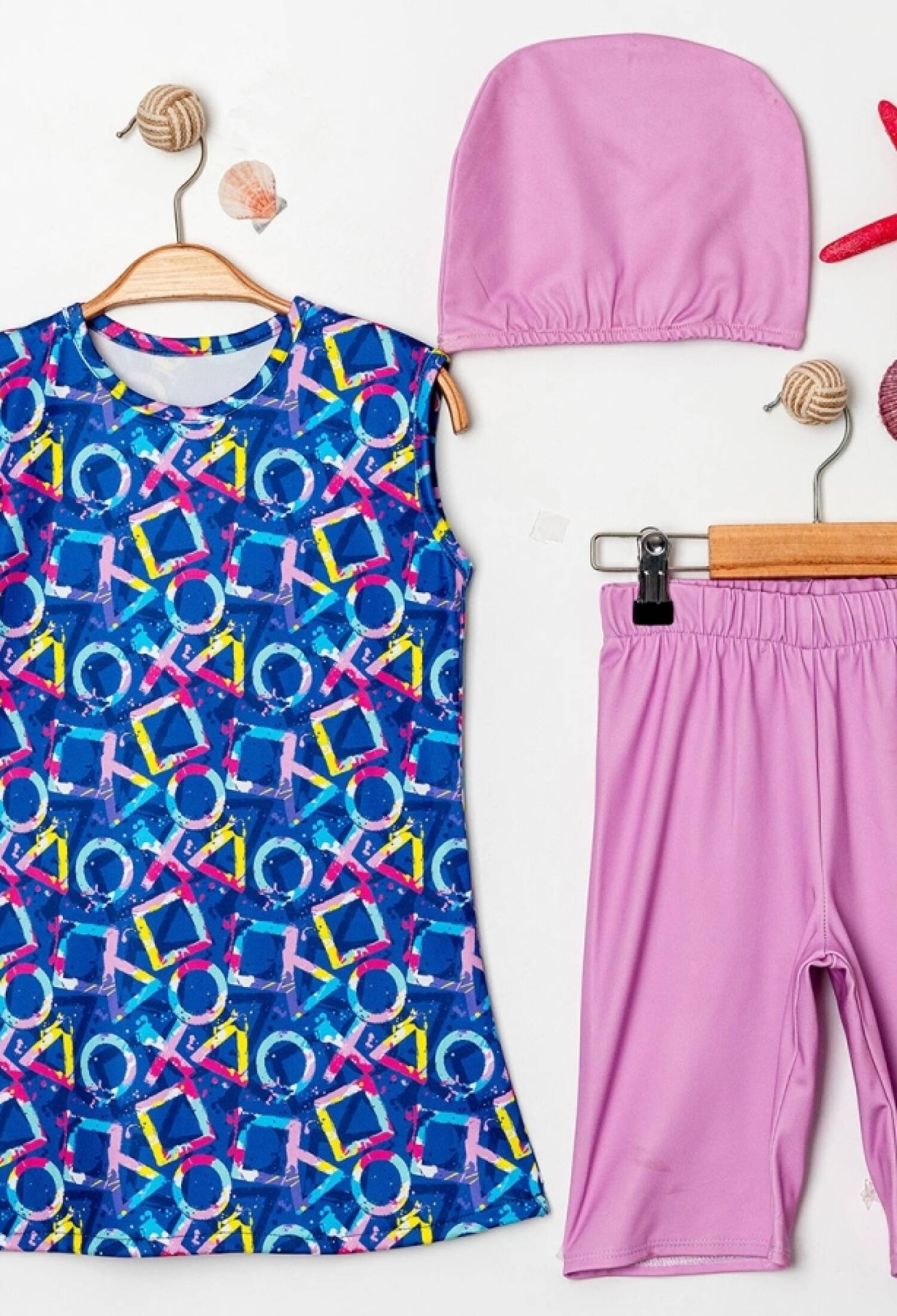 Desenli Boneli Üçlü Kız Haşema Tesettür Mayo Takım - Brand: LYRA KİDS - Kids & Bby Clothes From Peralane Kids Turkey