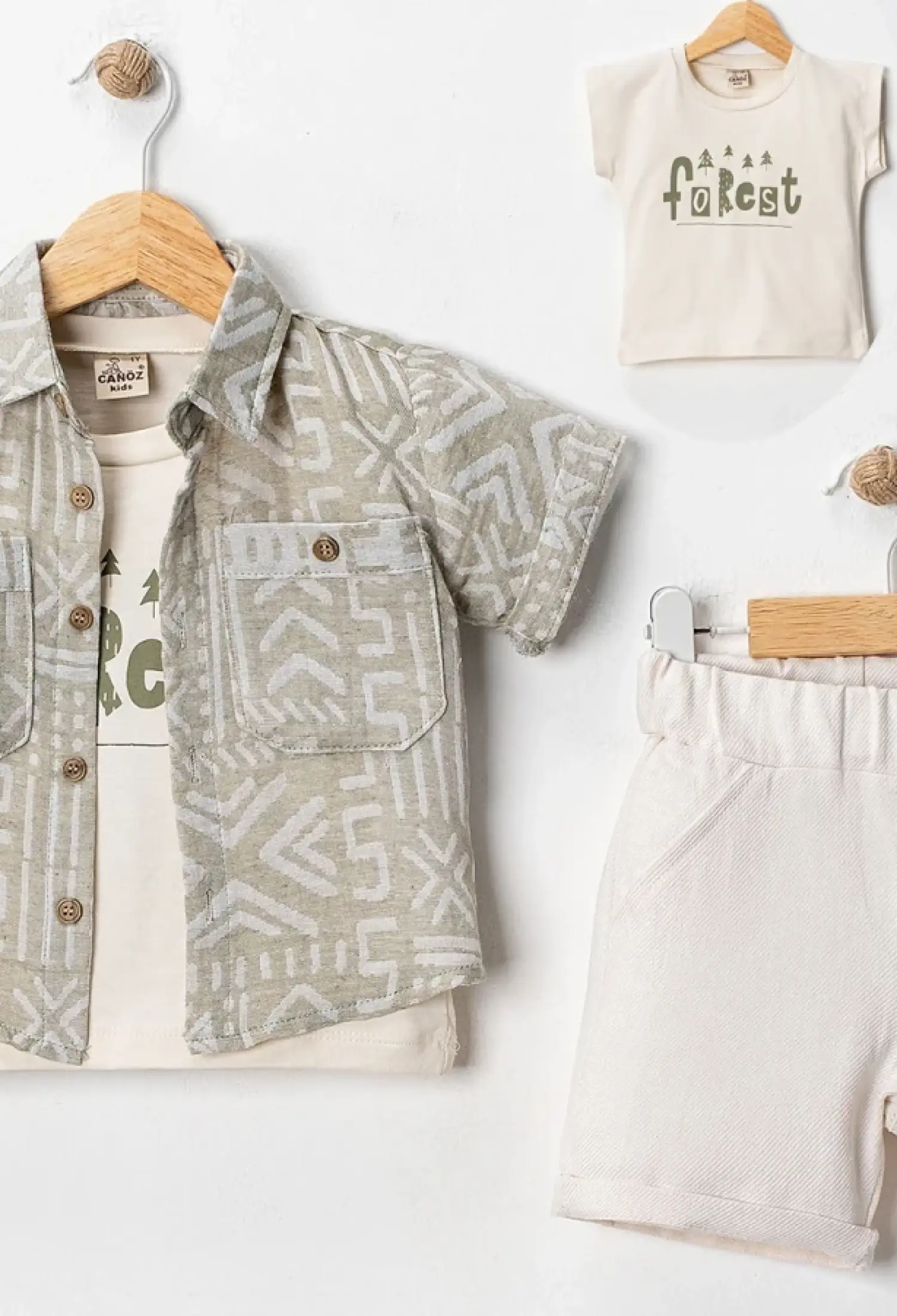 Desenli Gömlekli Üçlü Erkek Takım - Brand: CANÖZ - Kids & Bby Clothes From Peralane Kids Turkey