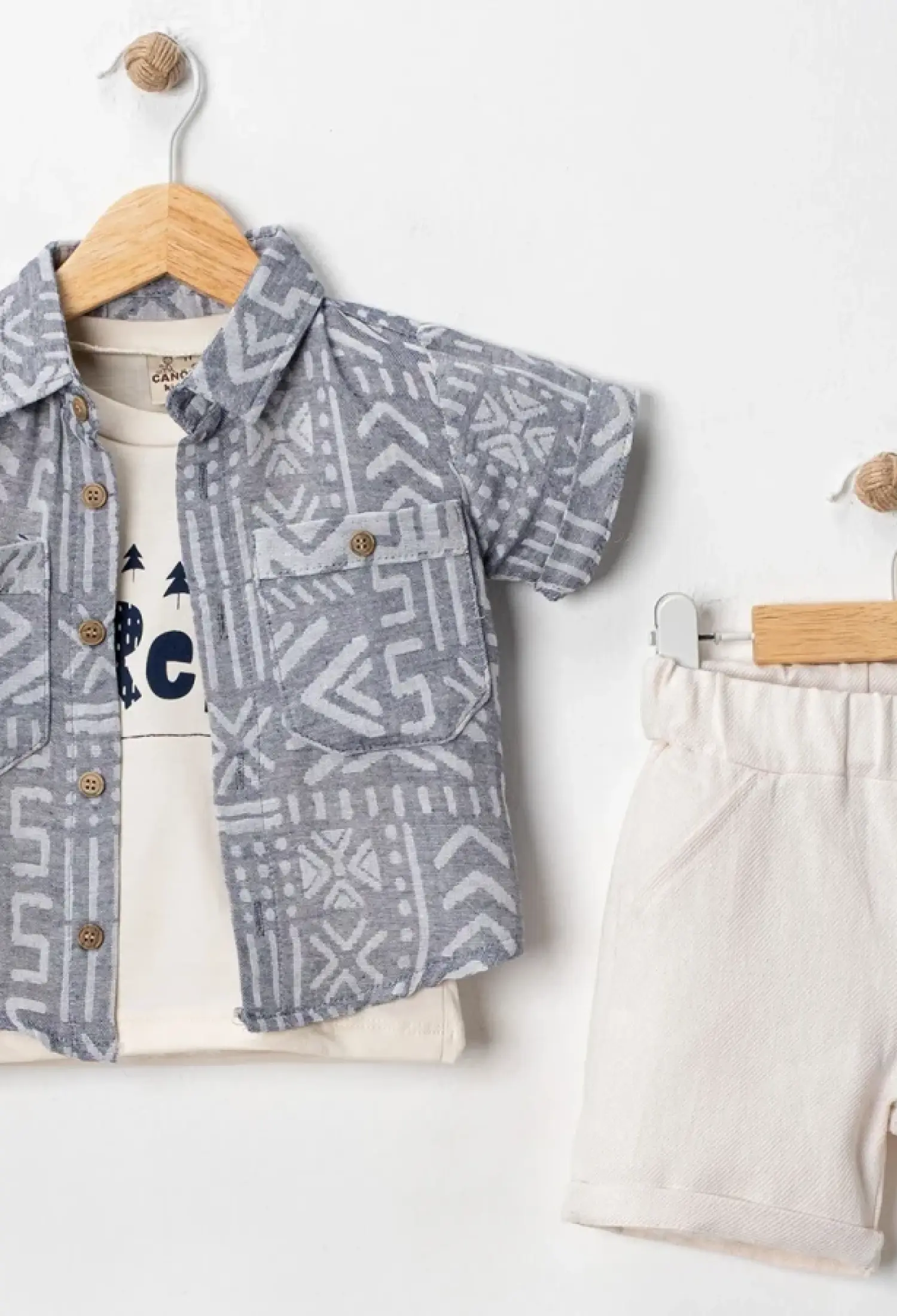 Desenli Gömlekli Üçlü Erkek Takım - Brand: CANÖZ - Kids & Bby Clothes From Peralane Kids Turkey