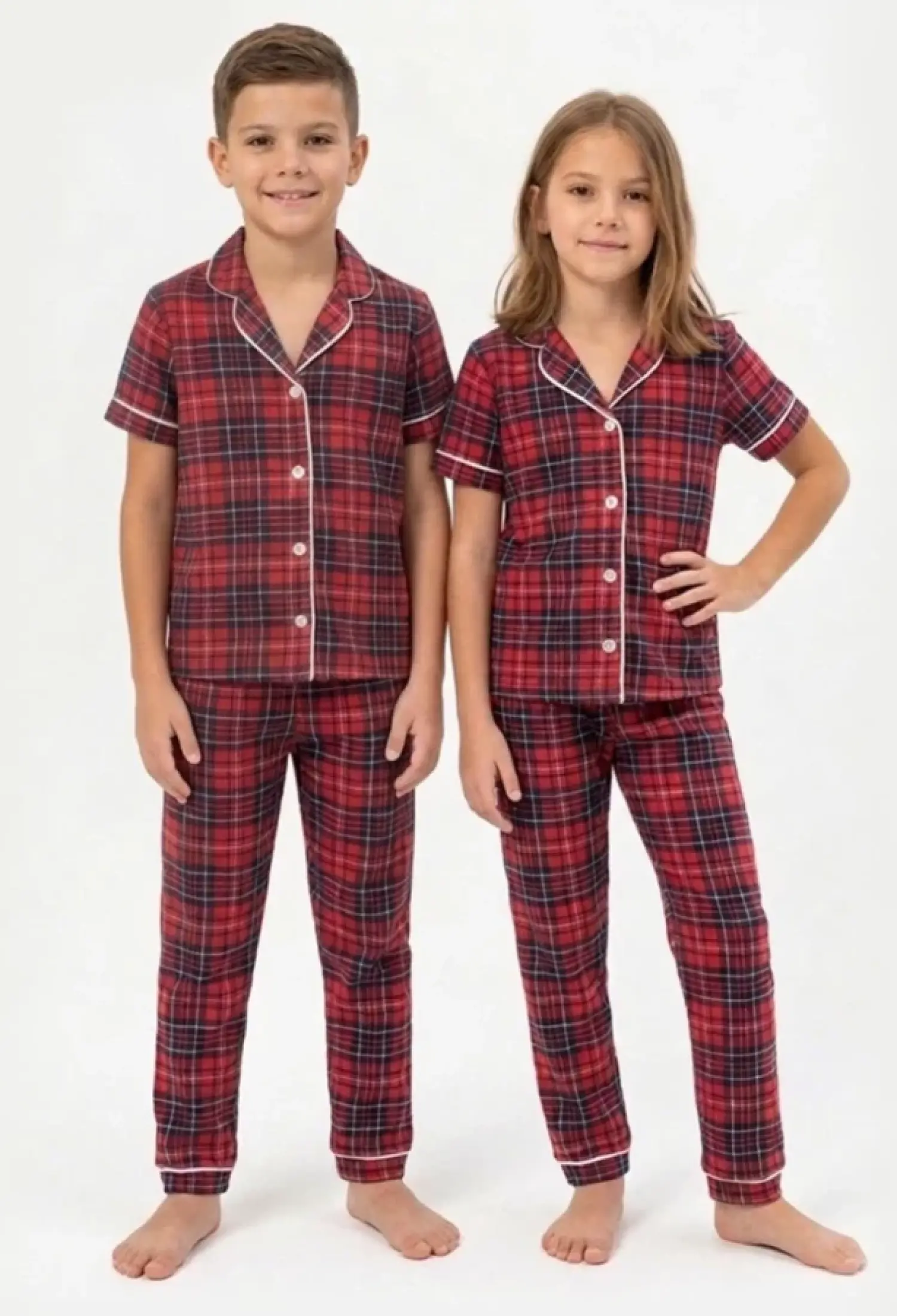 Ekose Desenli Yakalı Düğmeli Unisex Pijama Takım - Brand: DOLAŞ - Kids & Bby Clothes From Peralane Kids Turkey