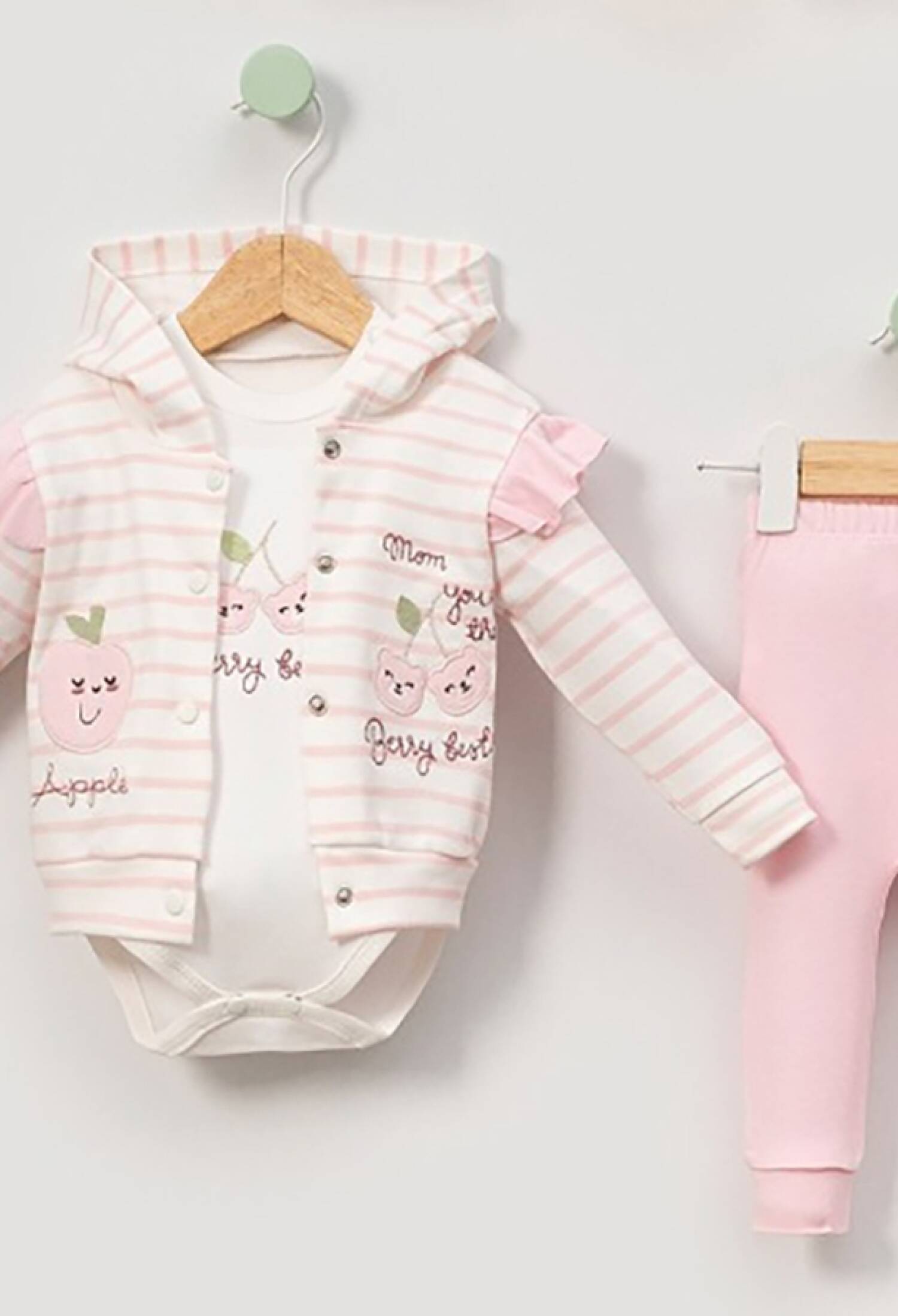 Elma Baskılı Üçlü Kız Bebe Takım - Brand: BABY ZUHU - Kids & Bby Clothes From Peralane Kids Turkey