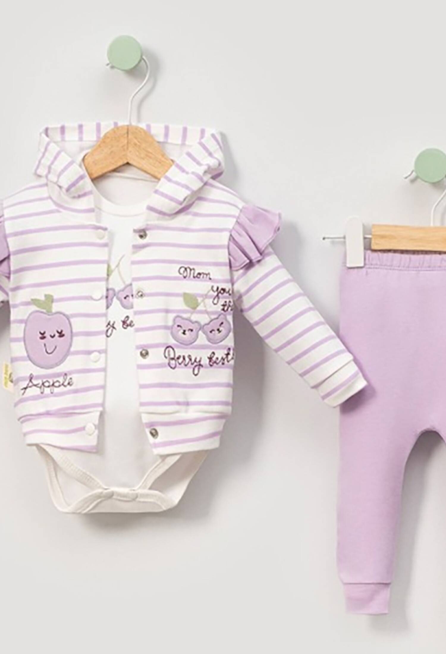 Elma Baskılı Üçlü Kız Bebe Takım - Brand: BABY ZUHU - Kids & Bby Clothes From Peralane Kids Turkey