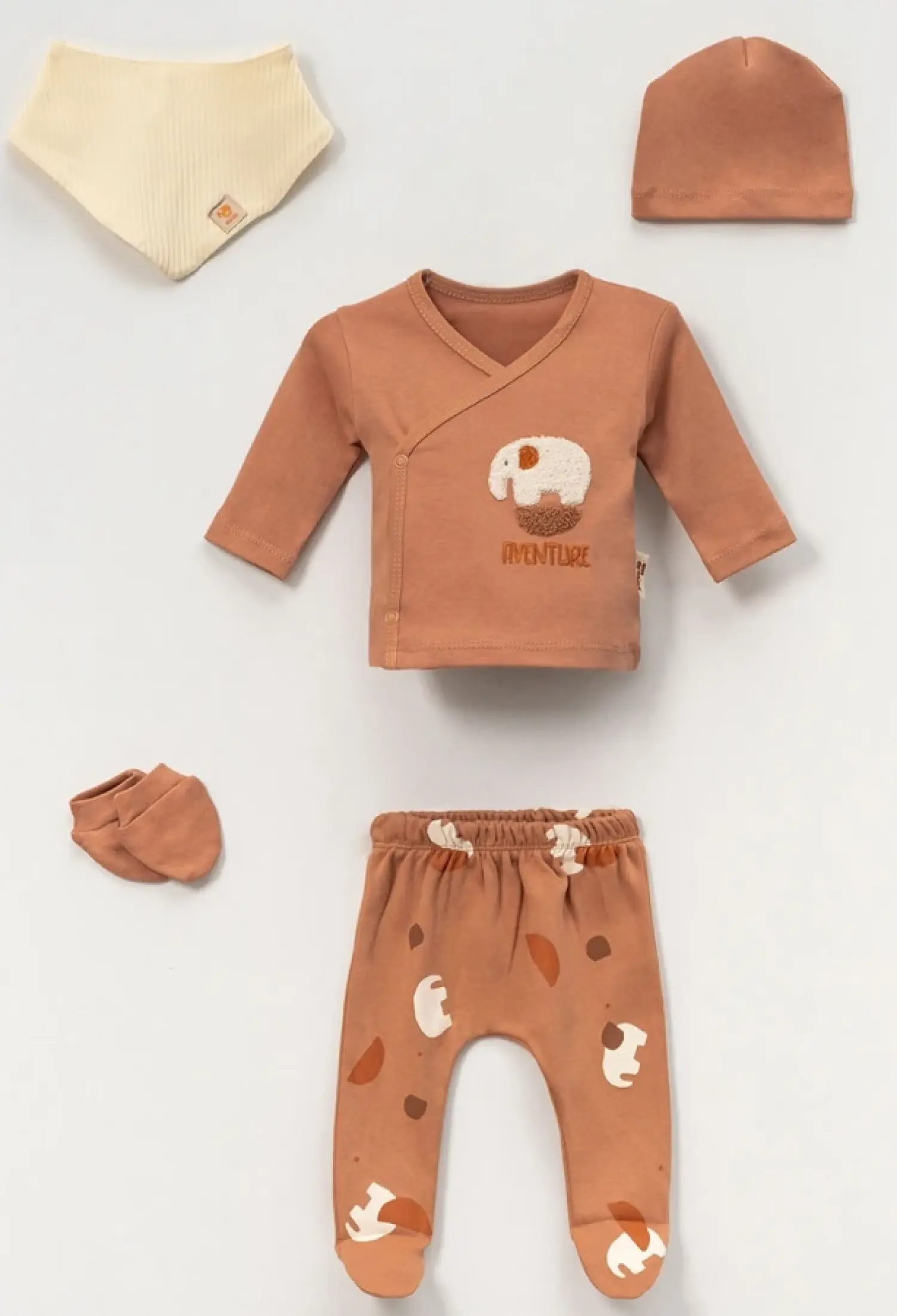 Fil Baskılı Erkek Bebe 5li Hastane Çıkışı Zıbın Set - Brand: VOVİDO - Kids & Bby Clothes From Peralane Kids Turkey