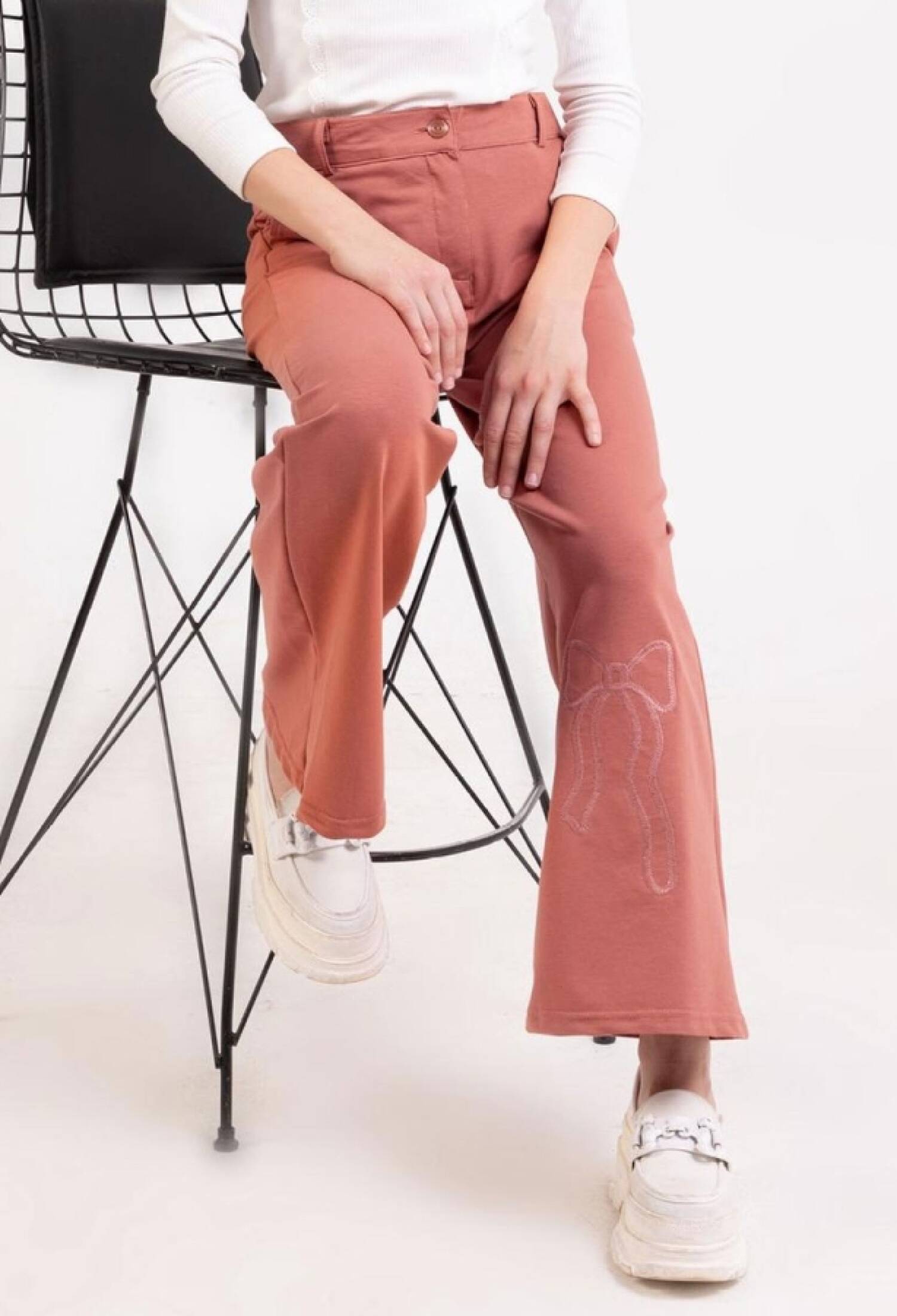 Girls' Pants with Bow Print