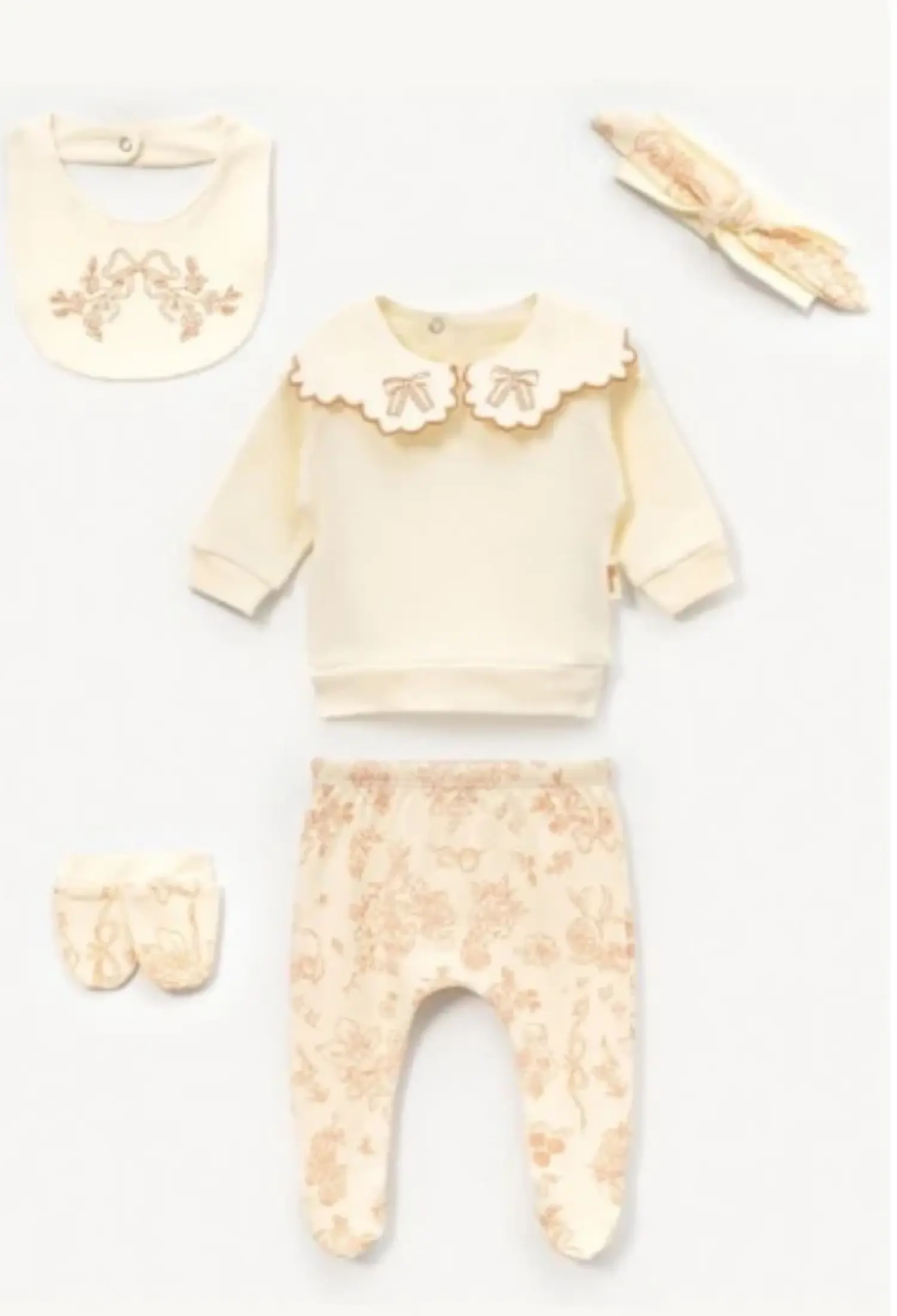 Fiyonk Nakışlı Kız Bebe 5li Set - Brand: VOVİDO - Kids & Bby Clothes From Peralane Kids Turkey