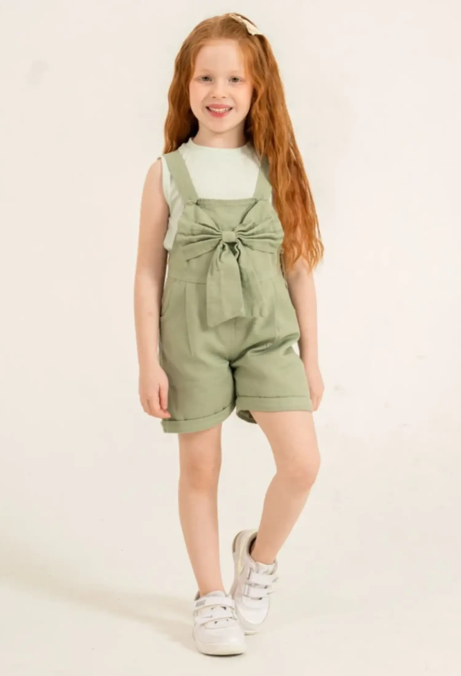 Bow Embroidered Overalls Set for Girls
