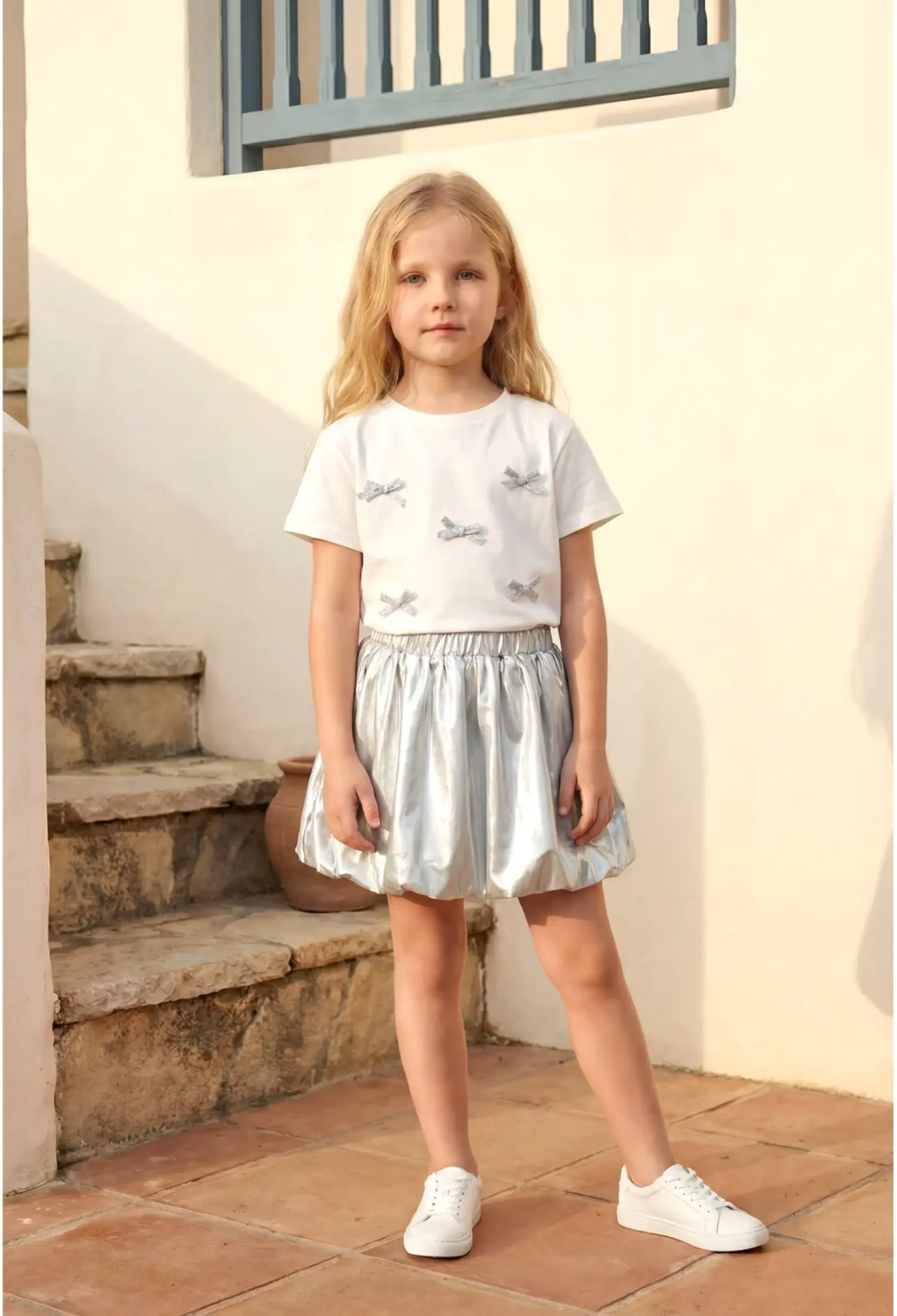 Girls Bow Detail Balloon Skirt Set (3-4 / 7-8 Years) - 26123 - Brand: Miniloox - Kids & Bby Clothes From Peralane Kids Turkey