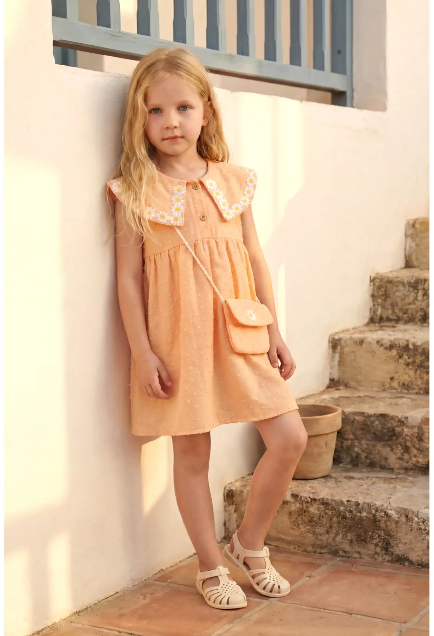 Girls' Collar-Detail Dress with Bag (Ages 1–4) - 26139 - Brand: Miniloox - Kids & Bby Clothes From Peralane Kids Turkey