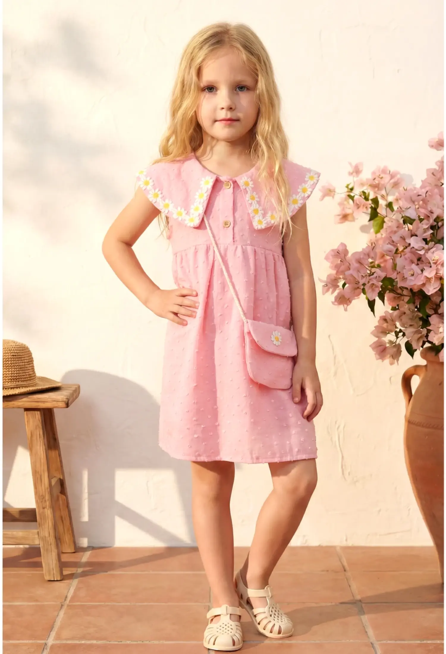 Girls' Collar-Detail Dress with Bag (Ages 1–4) - 26139 - Brand: Miniloox - Kids & Bby Clothes From Peralane Kids Turkey