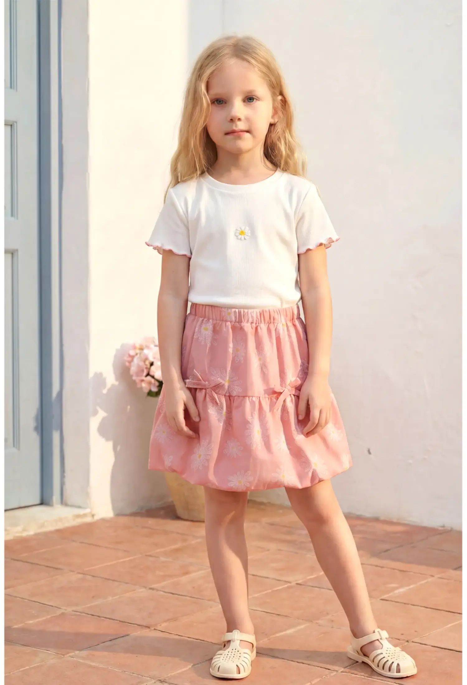 Girls Embroidery Detail T-Shirt Balloon Skirt Set (3-7 Years) - 26107 - Brand: Miniloox - Kids & Bby Clothes From Peralane Kids Turkey