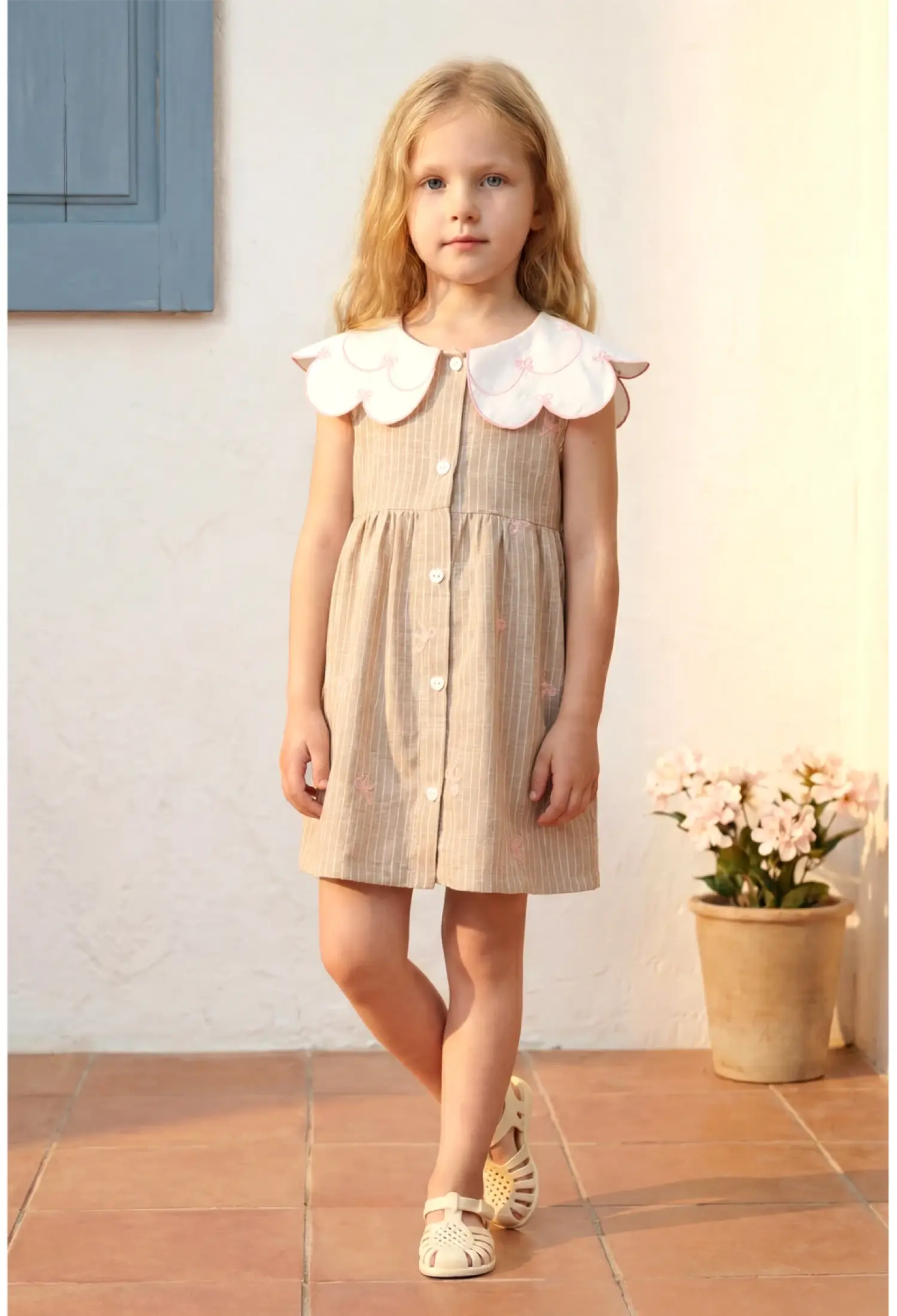 Girls’ Striped Dress with Bow Embroidery (Ages 2–3 / 6–7) - 26147 - Brand: Miniloox - Kids & Bby Clothes From Peralane Kids Turkey