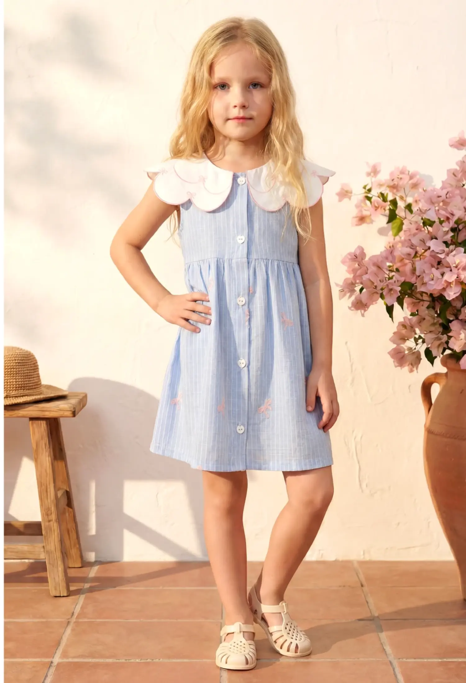 Girls’ Striped Dress with Bow Embroidery (Ages 2–3 / 6–7) - 26147 - Brand: Miniloox - Kids & Bby Clothes From Peralane Kids Turkey