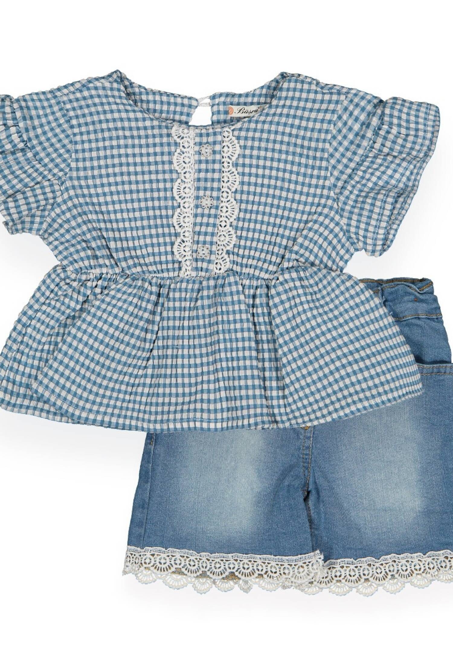 Waffle Denim Shorts Set