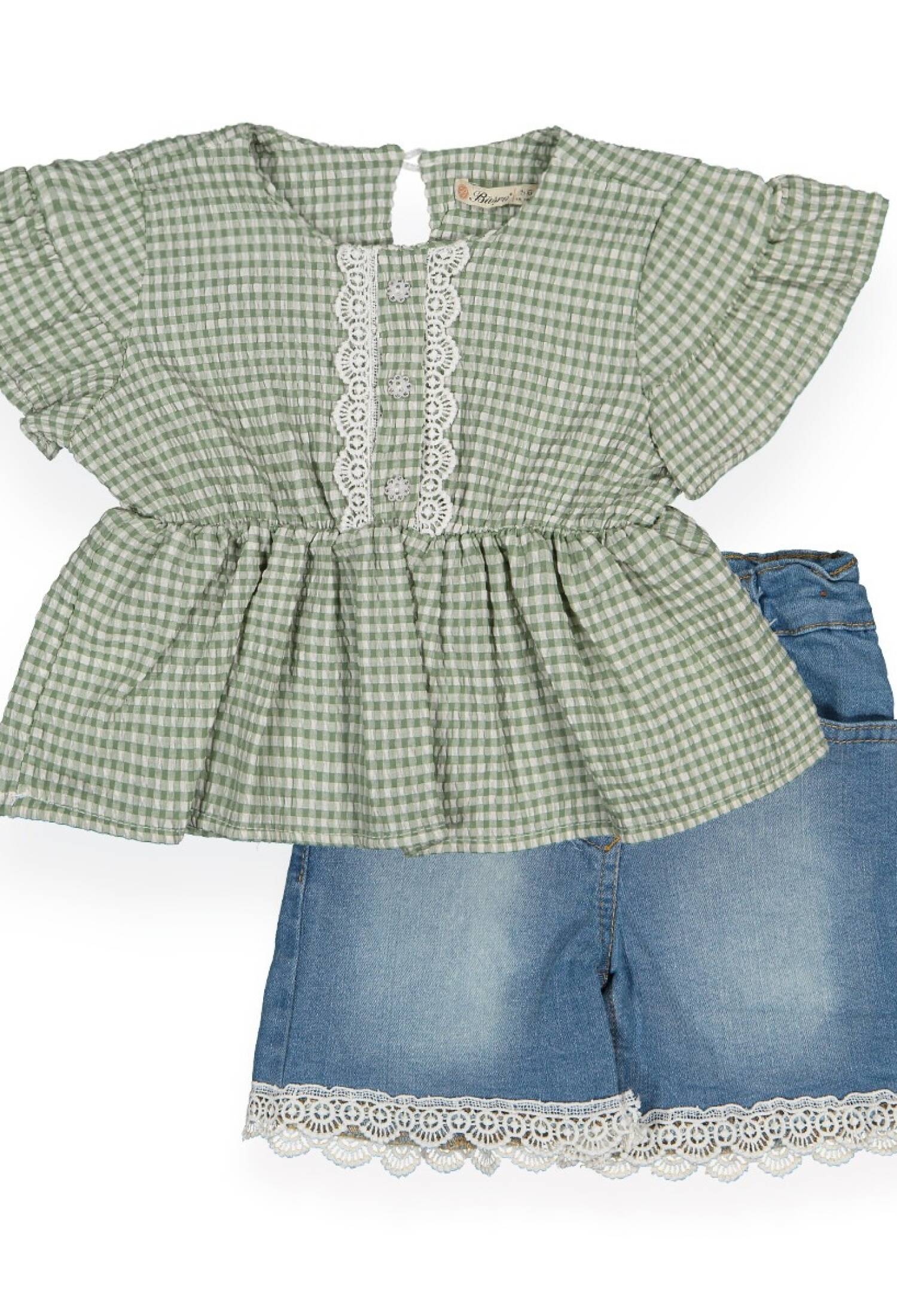 Waffle Denim Shorts Set