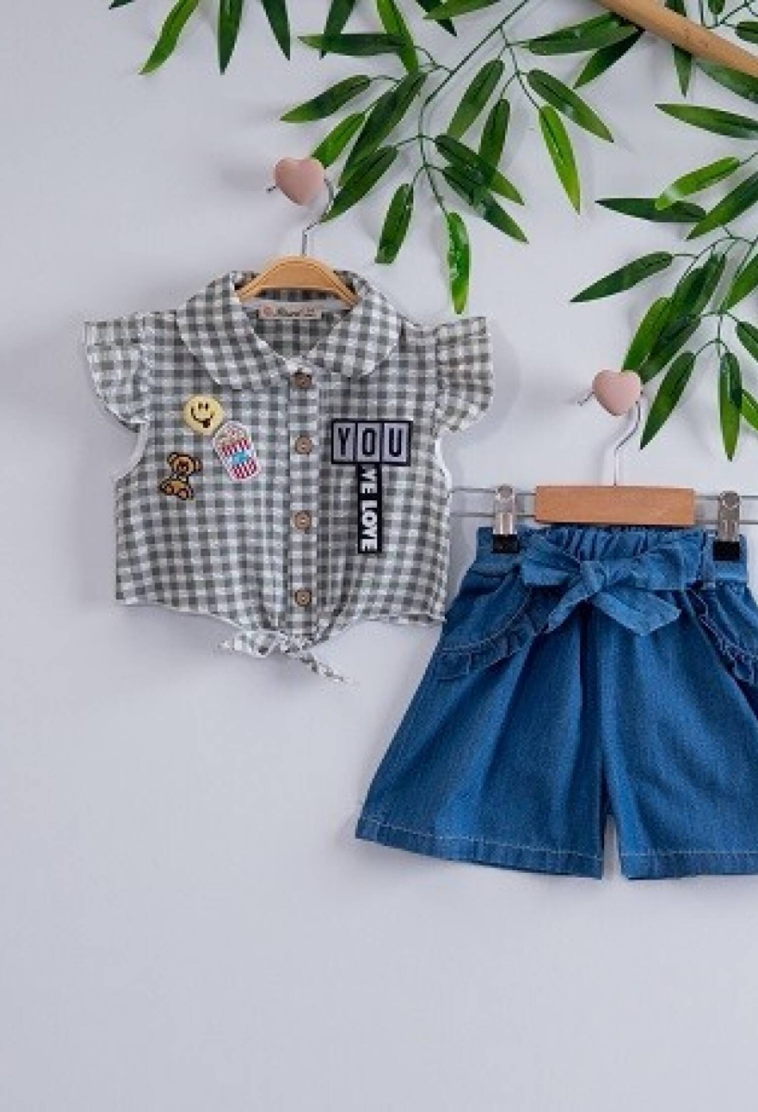 Waffle Denim Shorts Set