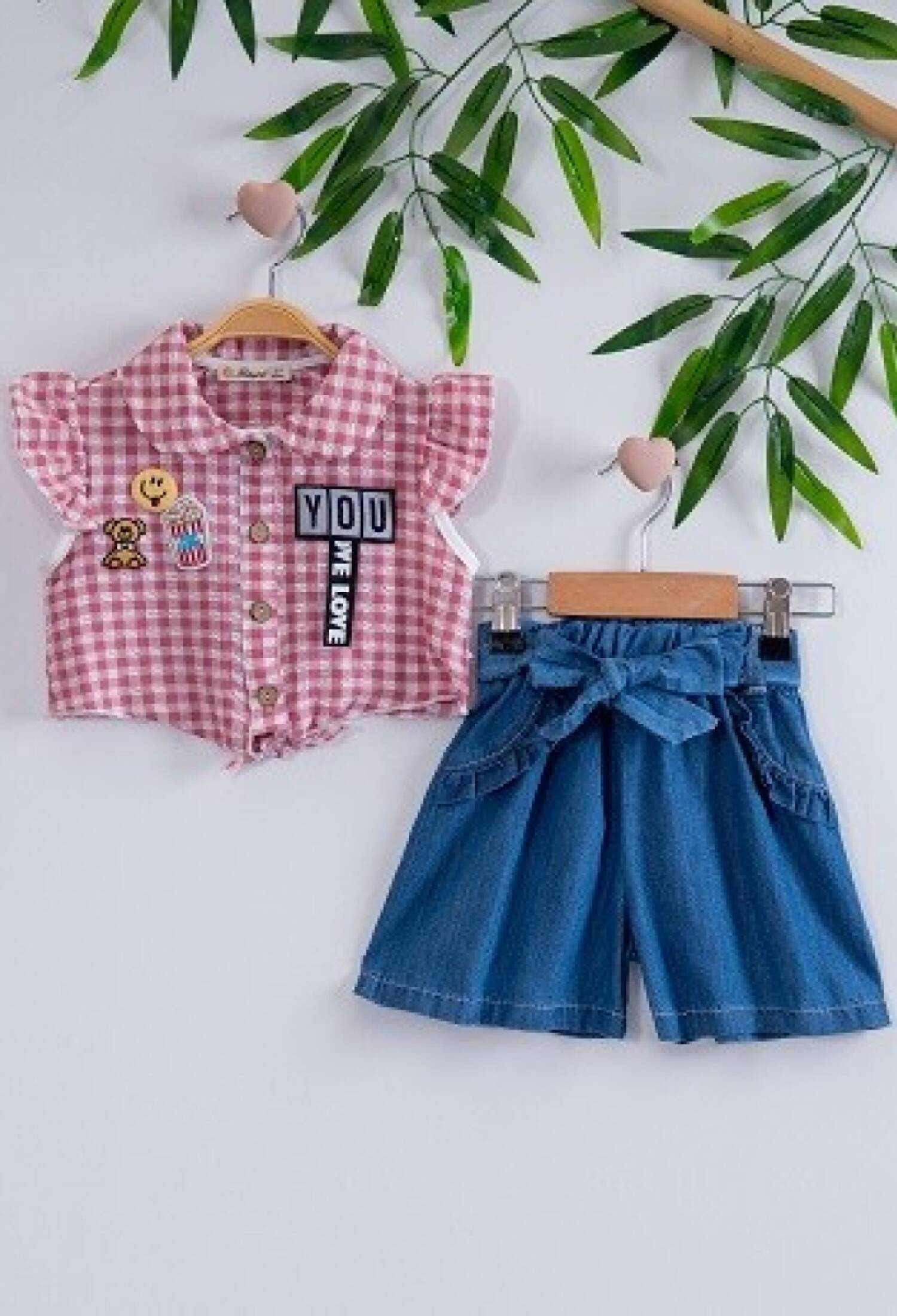 Waffle Denim Shorts Set